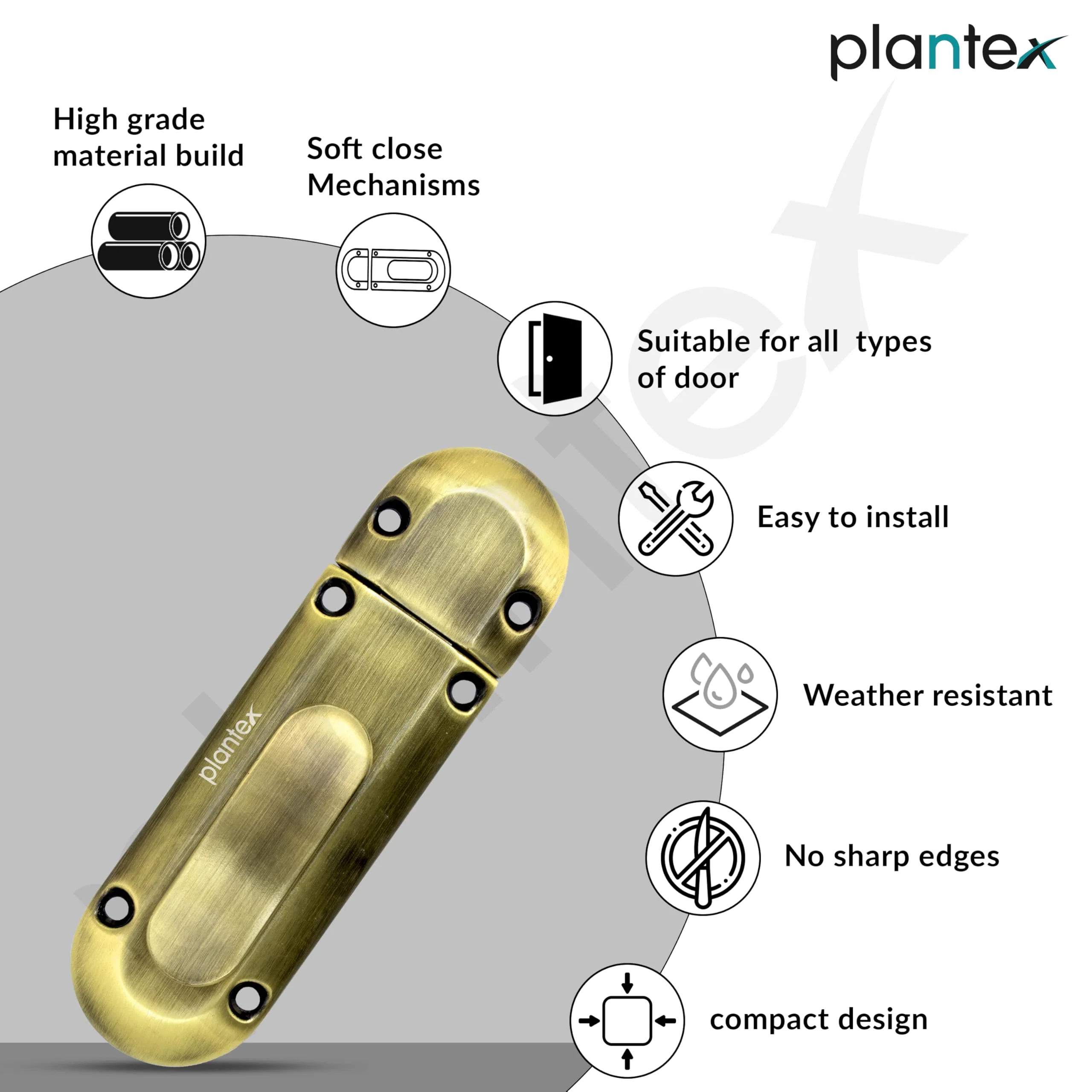 Plantex Door Stopper/Door Latch for Main Door/Baby Latch for Bathroom/Door Lock for Home and Office Doors - Pack of 1 (Brass Antique) - Image 4