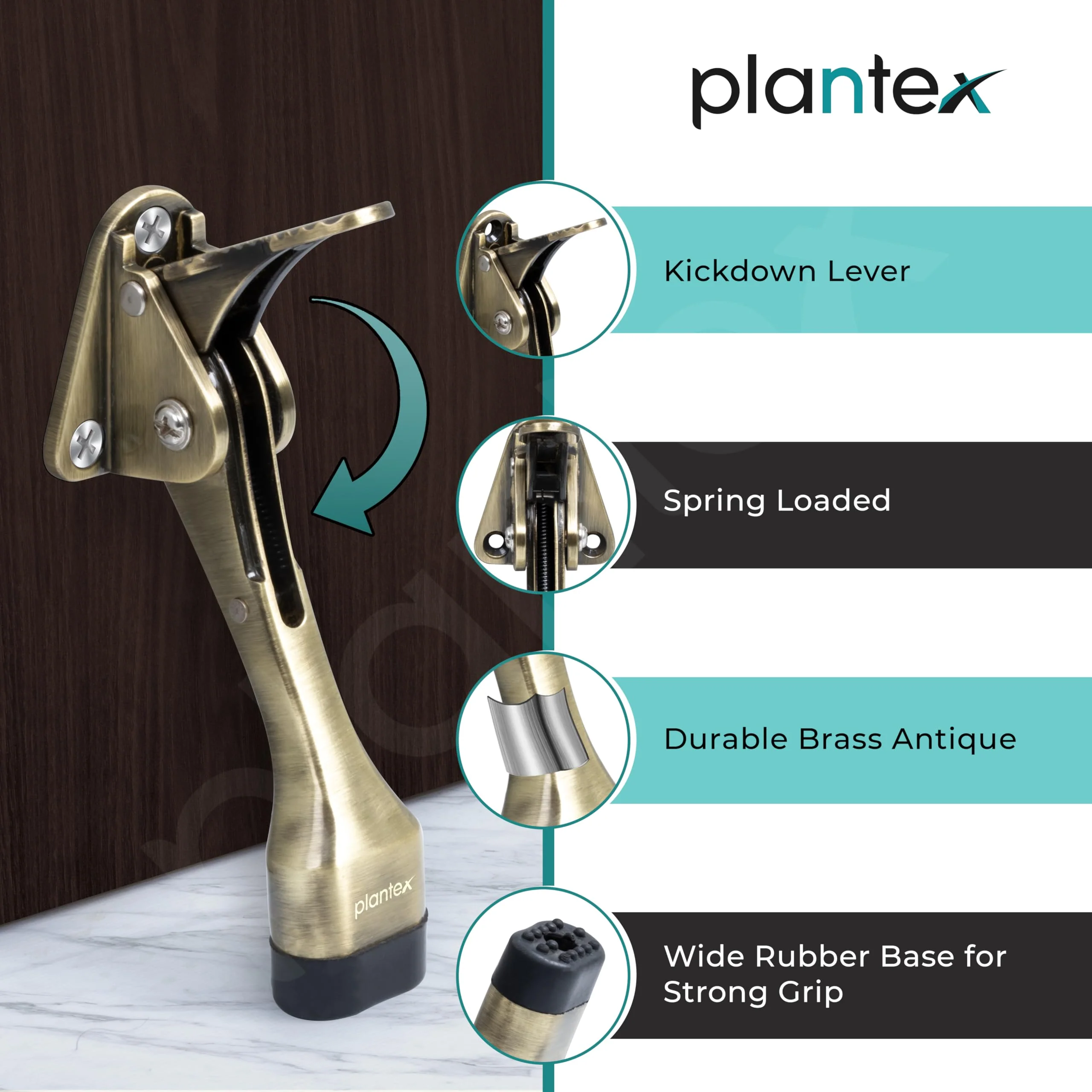 Plantex Door Stopper for Main Door/Kick Down with One Touch Door Stoppers/Stops - (186-Brass Antique) - Image 4