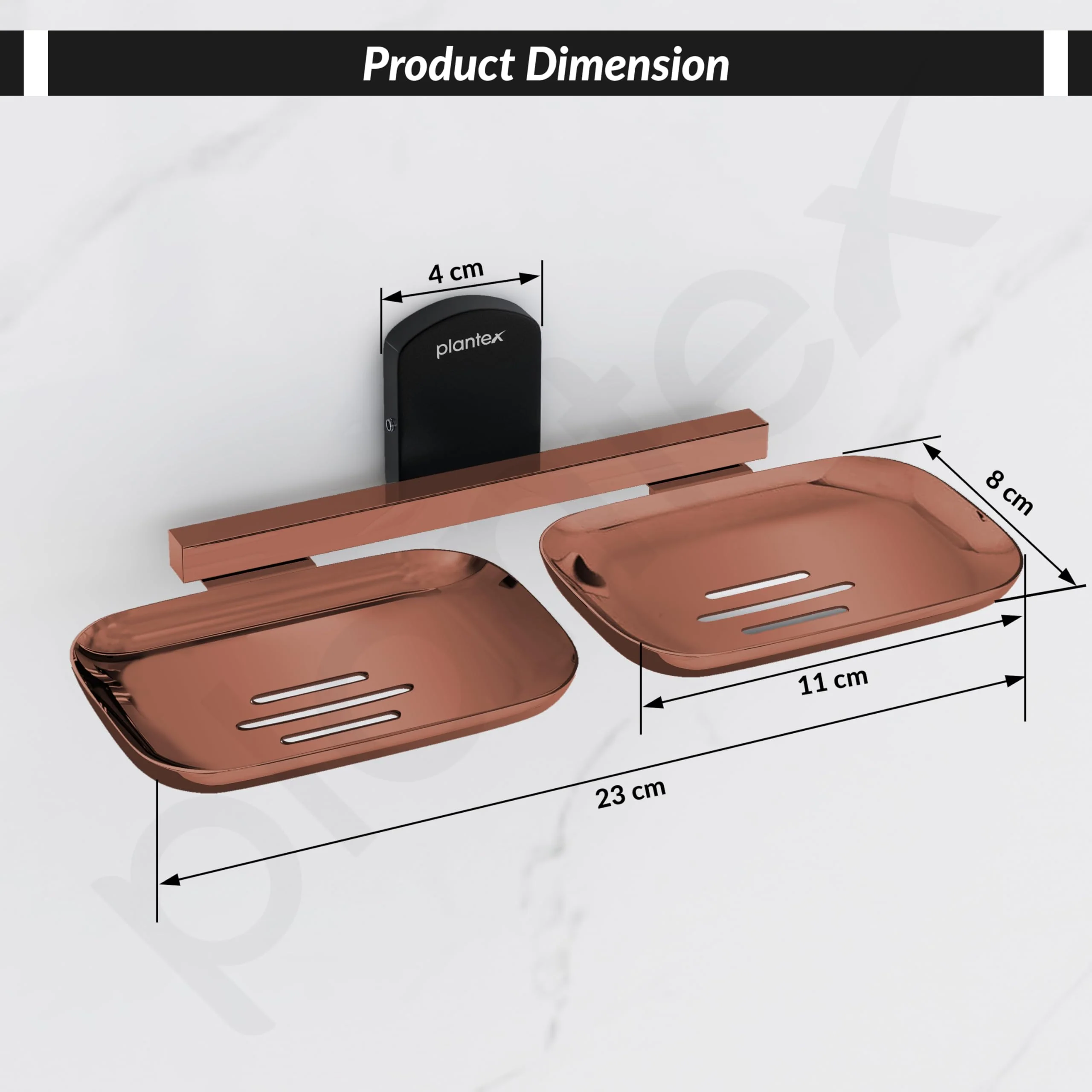 Plantex Double Soap Dish for Bathroom/304 Grade Stainless Steel Soap Holder for washbasin/Soap Stand/Bathroom Accessories - Parv (Rose Gold & Black) - Image 3