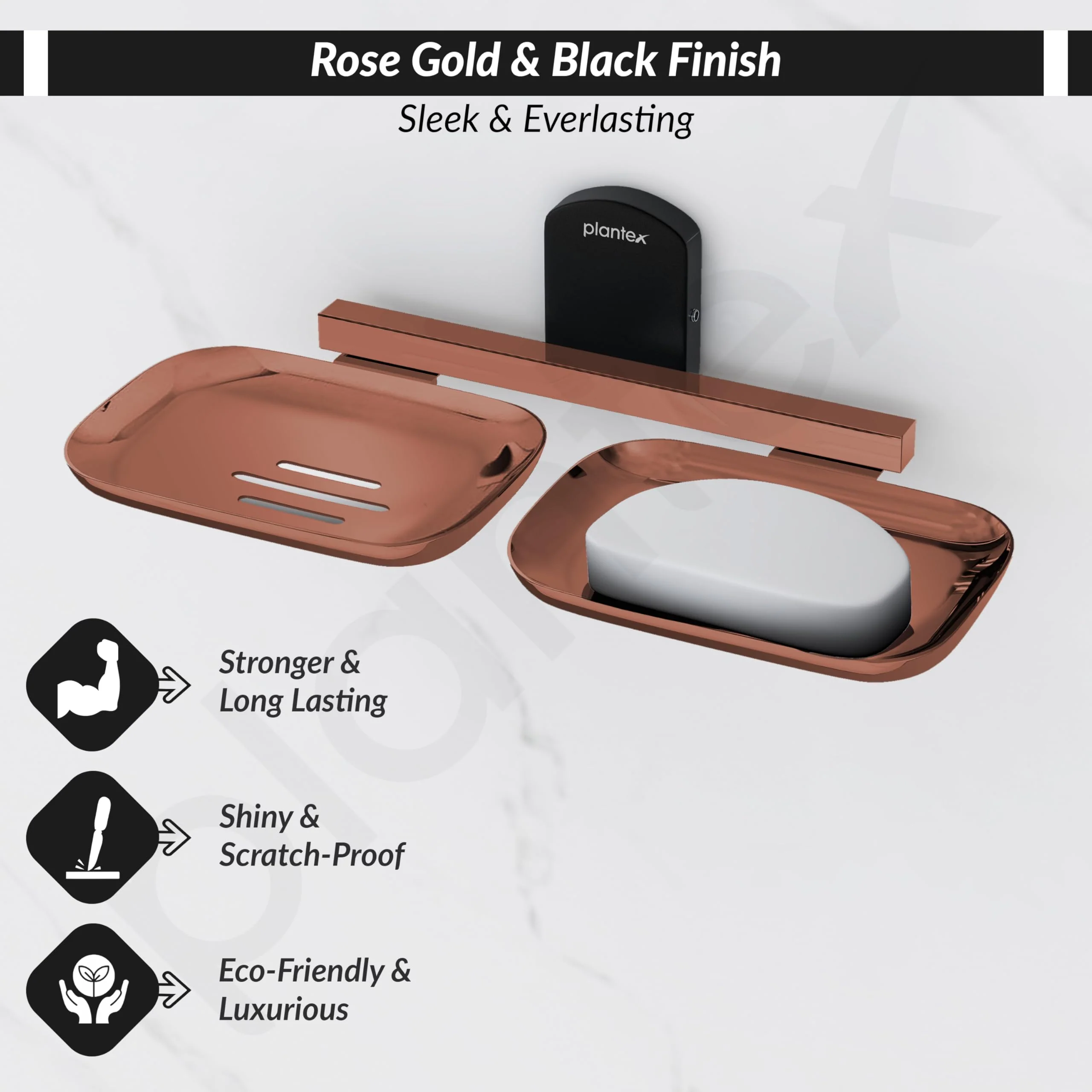 Plantex Double Soap Dish for Bathroom/304 Grade Stainless Steel Soap Holder for washbasin/Soap Stand/Bathroom Accessories - Parv (Rose Gold & Black) - Image 4