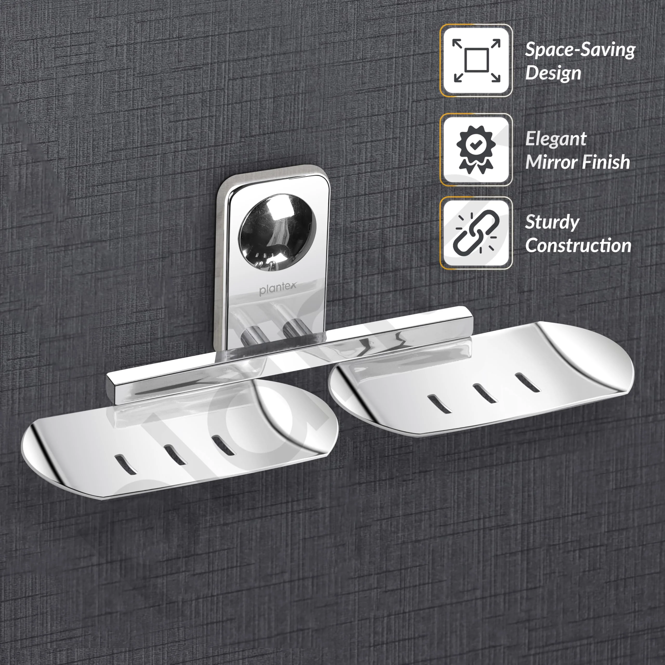 Plantex Double Soap Dish/Stainless Steel Soap Holder/Stand/Case/Soap Storage for Bathroom/Bathroom Accessories - Pack of 1 (Chrome) - Image 2
