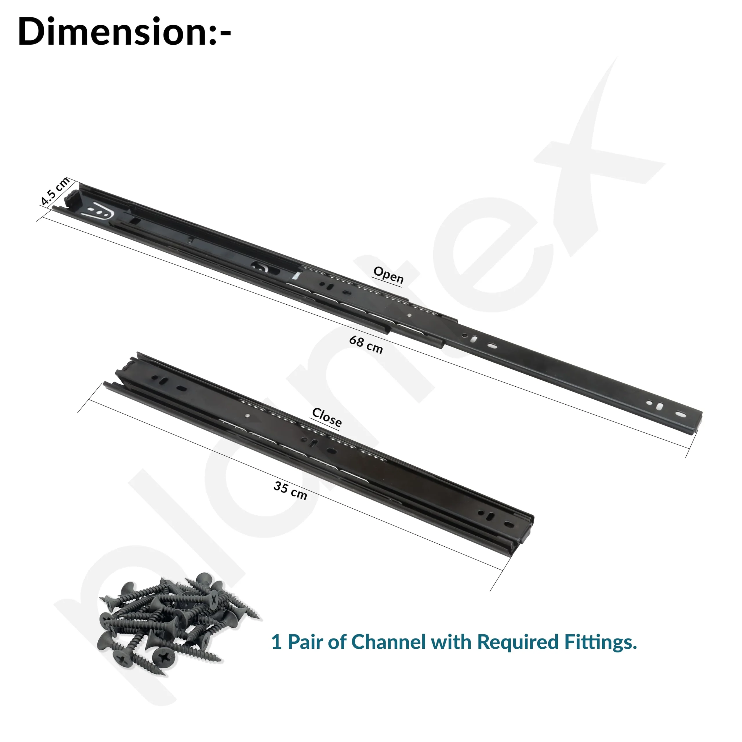 Plantex Drawer Channel/Regular Close Ball Bearing Slider Drawer Channel for Home, Kitchen & Wardrobe/Telescopic Channel for Drawer/for Wooden & Metals Drawers (14-Inch,Black) 1 Pair Set - Image 3