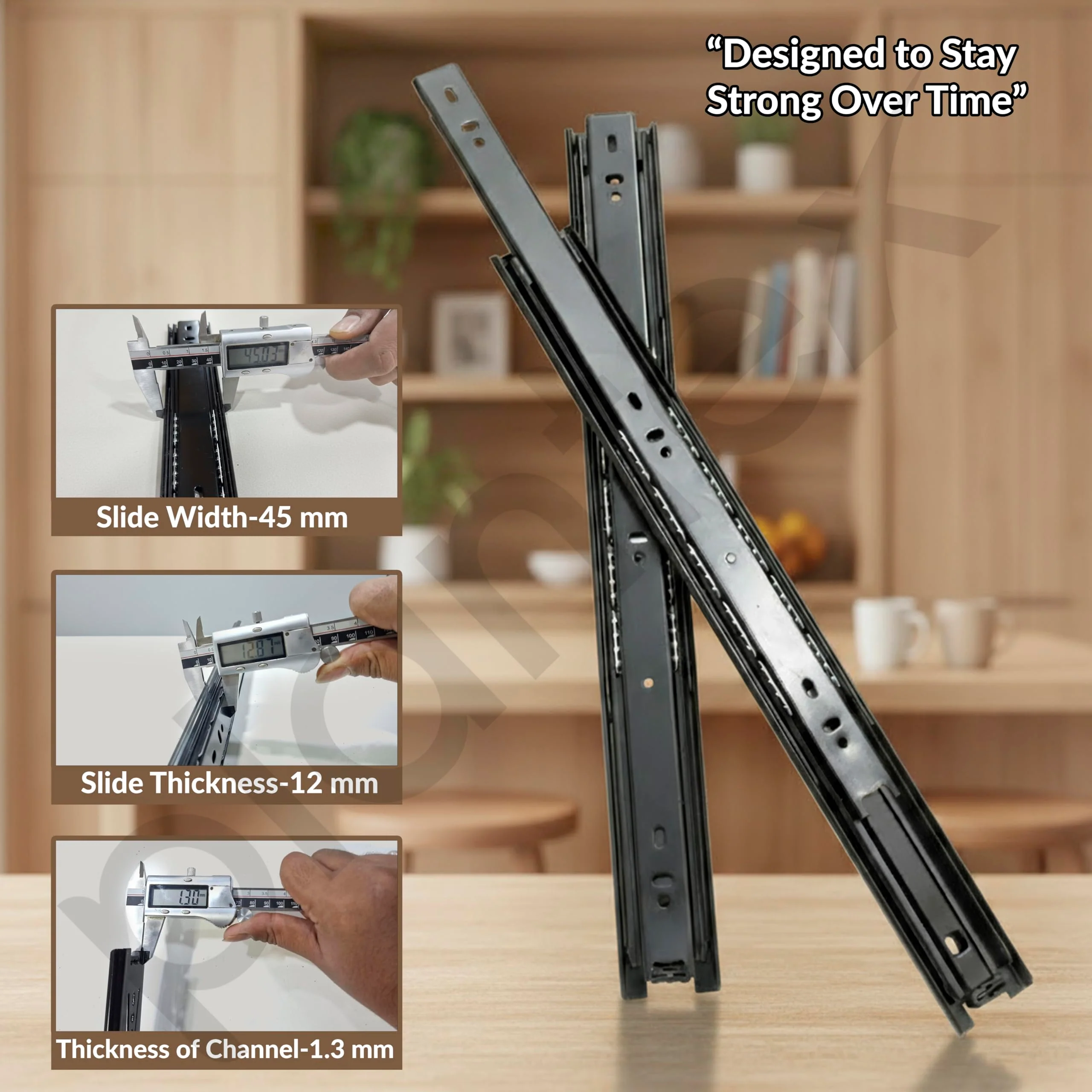 Plantex Drawer Channel/Regular Smooth & Quiet Close Ball Bearing Slider Drawer Channel for Home, Kitchen & Wardrobe/Telescopic Channel for Drawer/for Wooden & Metals Drawers (18-Inch,Black) Pair - Image 7