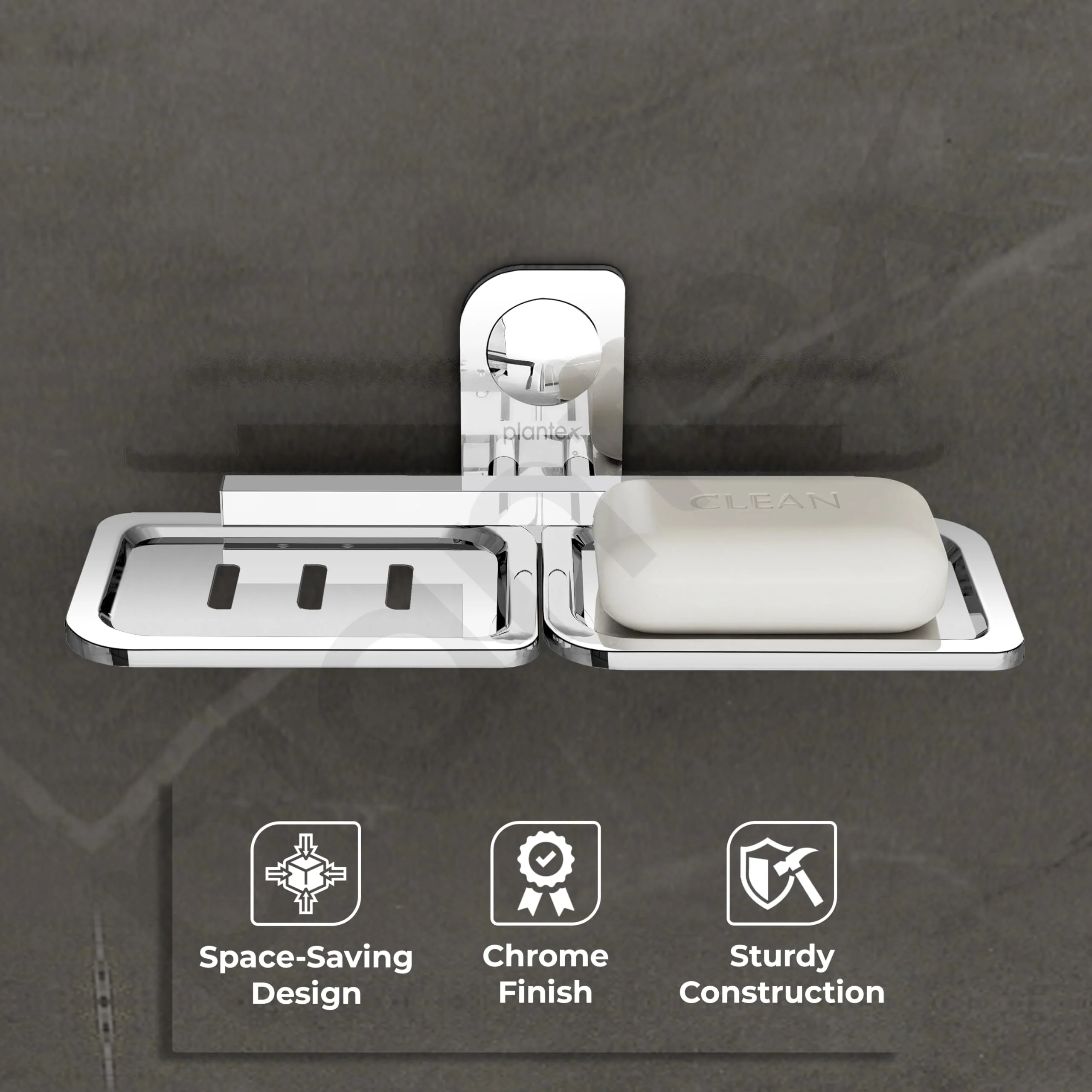 Plantex Dream Stainless Steel Double Soap Dish Stand for Bathroom & Kitchen/Soap Dish/Bathroom Accessories - Wall Mounted - Chrome (Pack of 1) - Image 2