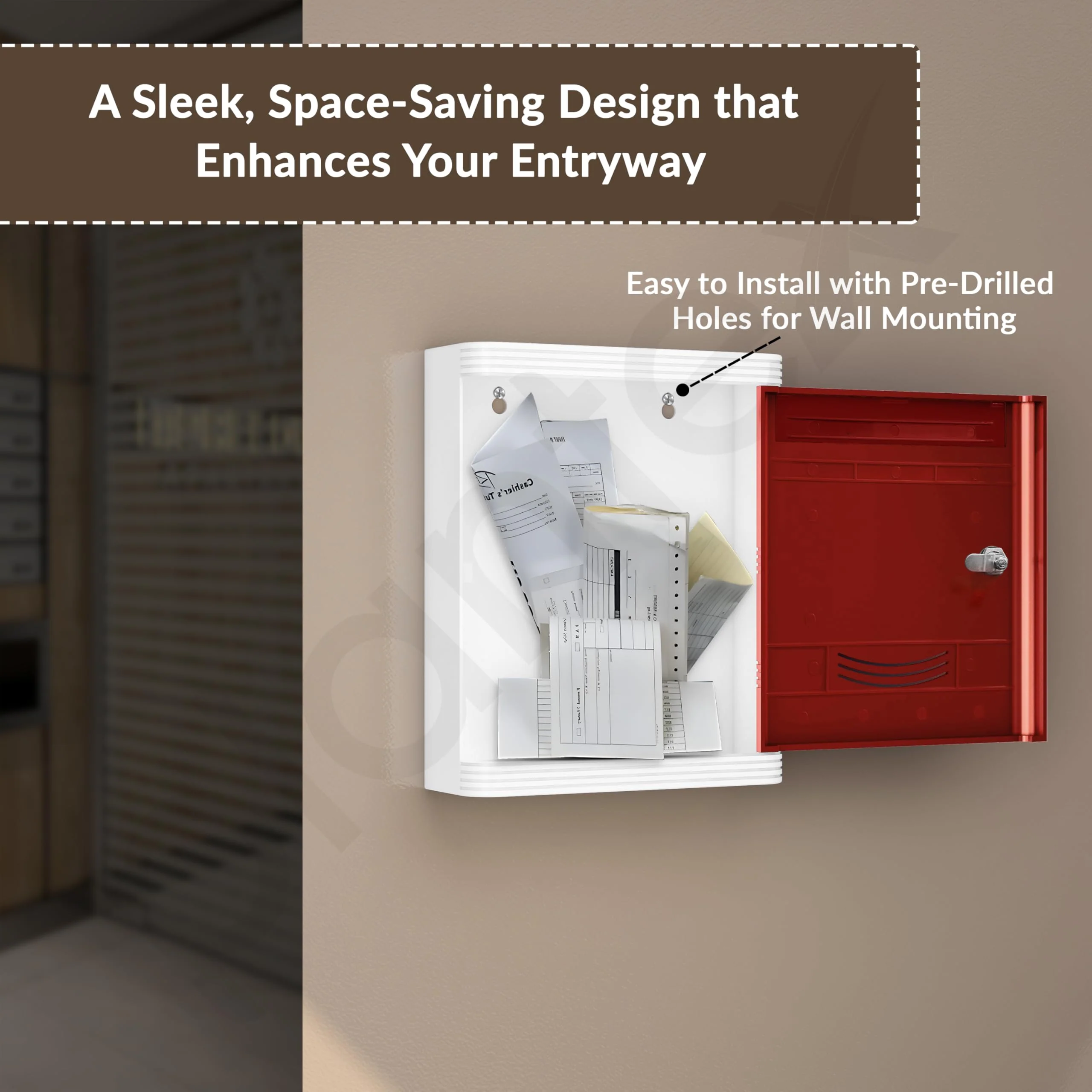 Plantex Durable Plastic Letter Box/Suggestion Box for Office/Letter Box for Home gate with Key Lock/Complaint Box/Mail Box - (Red & White), Wall Mounted - Image 2