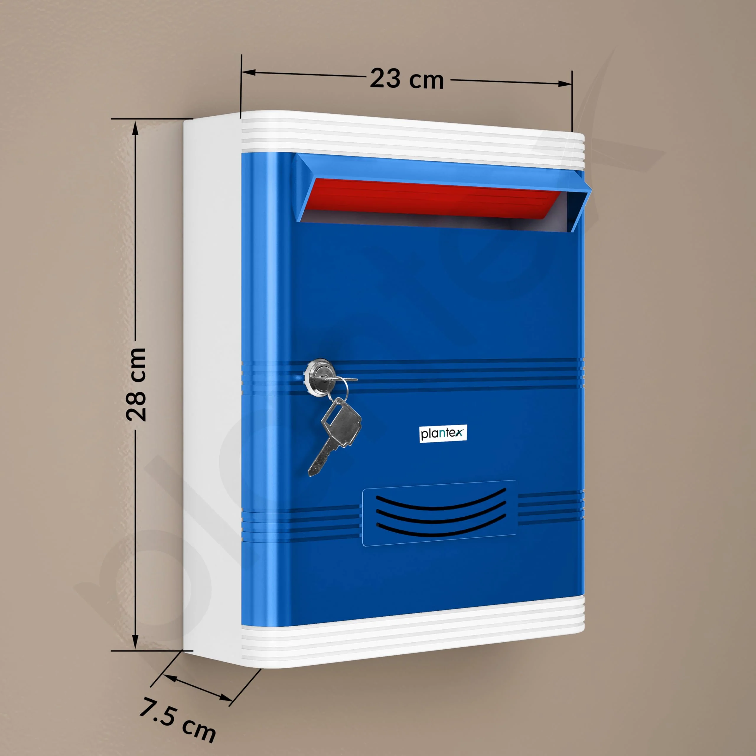 Plantex Durable Plastic Letter/Suggestion Box for Office With Key Lock - Post/Complaint Box for Home - Wall Mounted (Blue & White) - Image 3