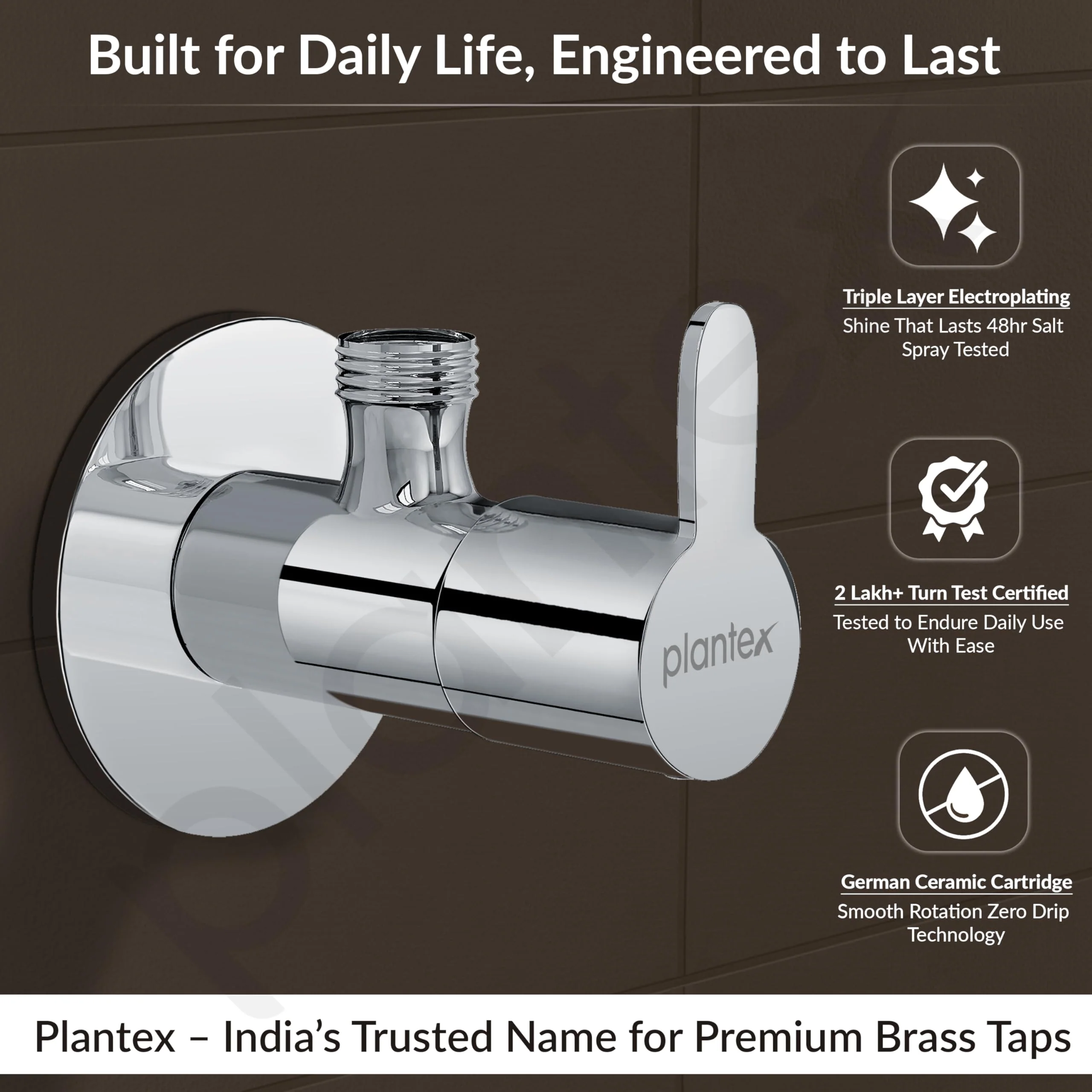 Plantex FLO-805 Pure Brass Angle Valve for Bathroom with Teflon Tape & Brass Wall Flange/Angle Cocke for Bathroom/Wash basin/Washing Machine- (Chrome) - Image 3