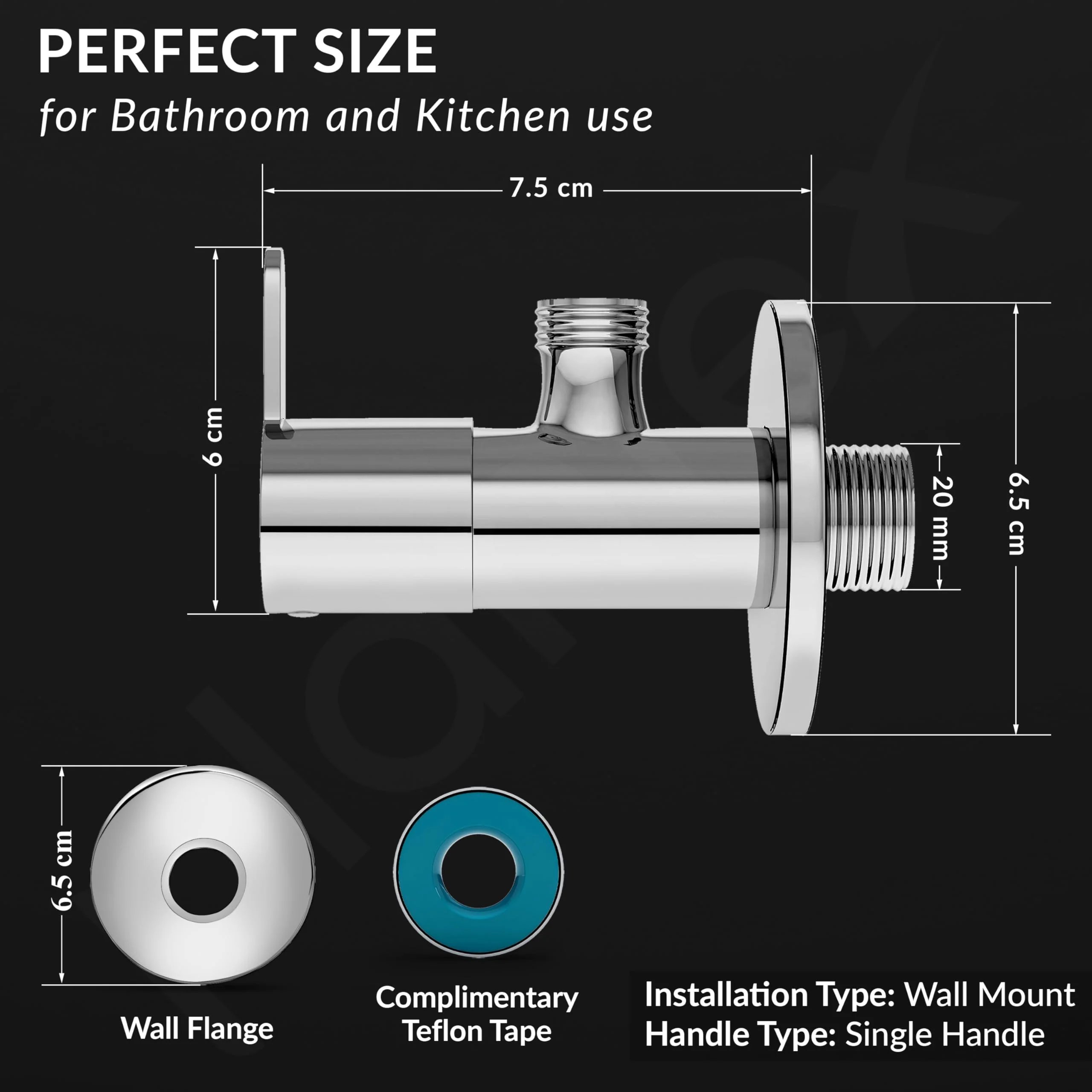 Plantex FLO-805 Pure Brass Angle Valve for Bathroom with Teflon Tape & Brass Wall Flange/Angle Cocke for Bathroom/Wash basin/Washing Machine- (Chrome) - Image 4