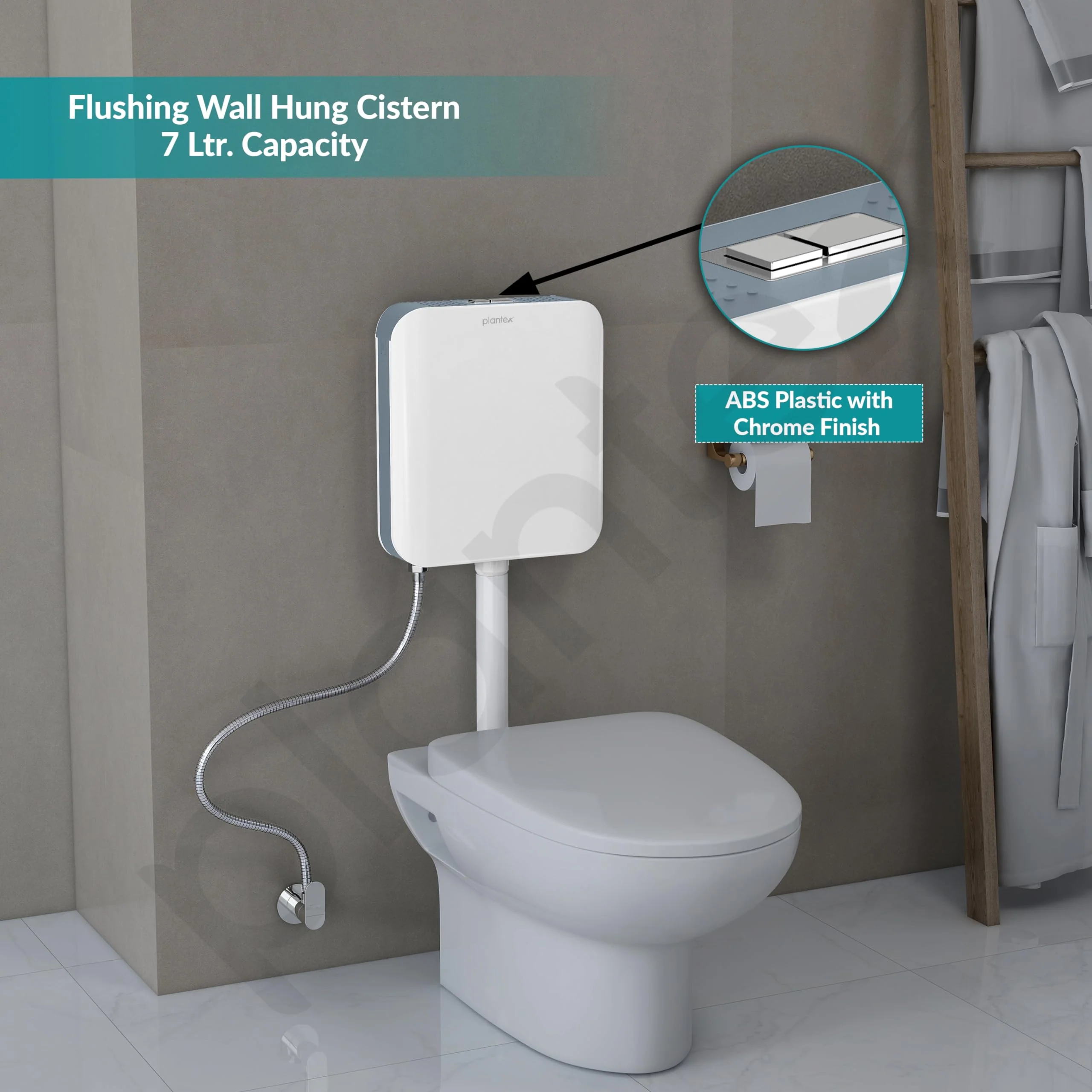 Plantex Flush Tank for Toilet/7 LTR Water Capacity Polypropylene Toilet Flush Tank/Slim and Dual Tone Cistern with Internal Accessories - Pack of 1 (Grey & White) - Image 2