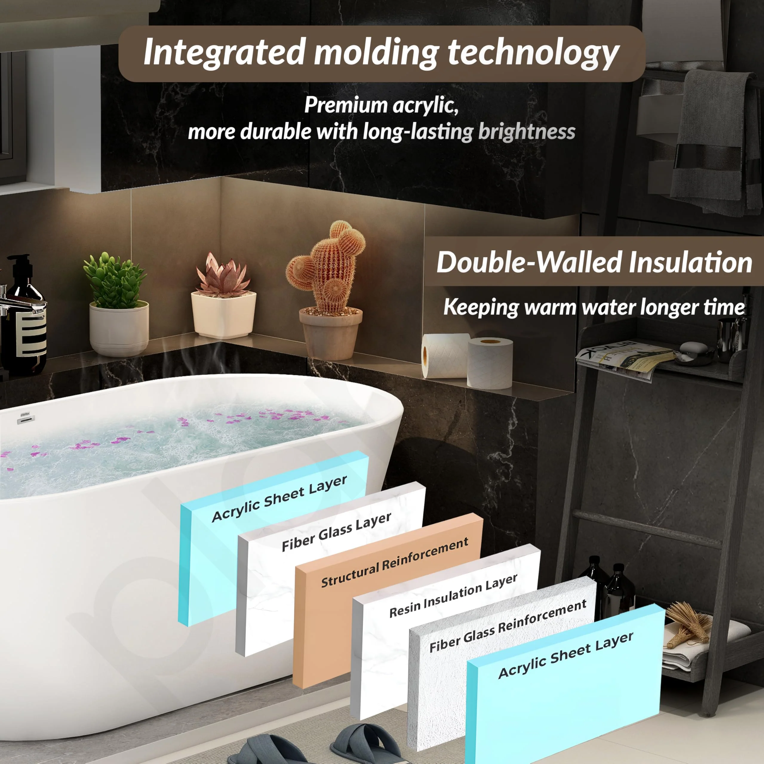 Plantex Freestanding Bathtub For Bathroom/Bath tub for Adults/Deep Soaker Bathtub with Overflow, Popup and Drain Pipe (BSM-203-White-1500mm) - Image 4