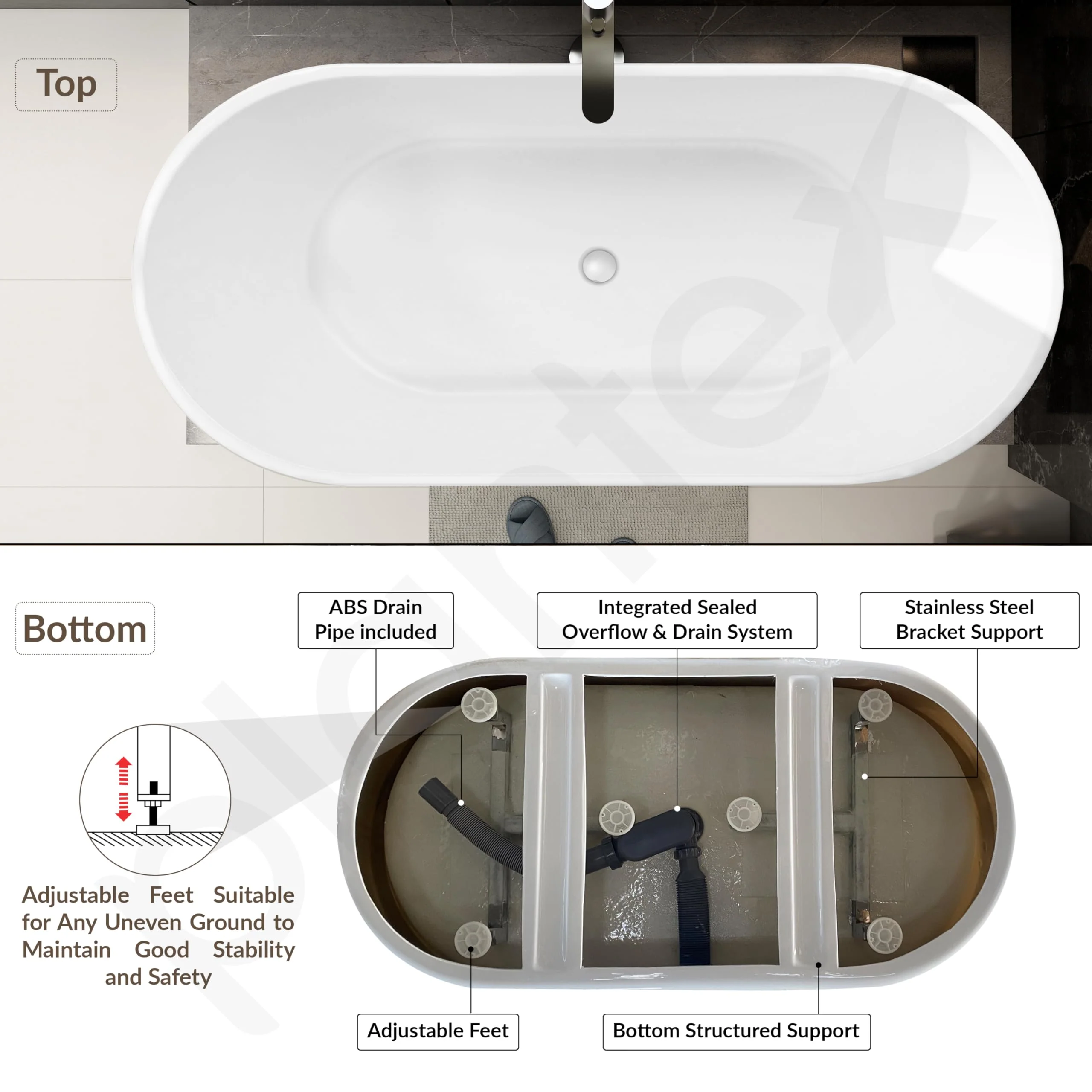 Plantex Freestanding Bathtub For Bathroom/Bath tub for Adults/Deep Soaker Bathtub with Overflow, Popup and Drain Pipe (BSM-203-White-1500mm) - Image 7