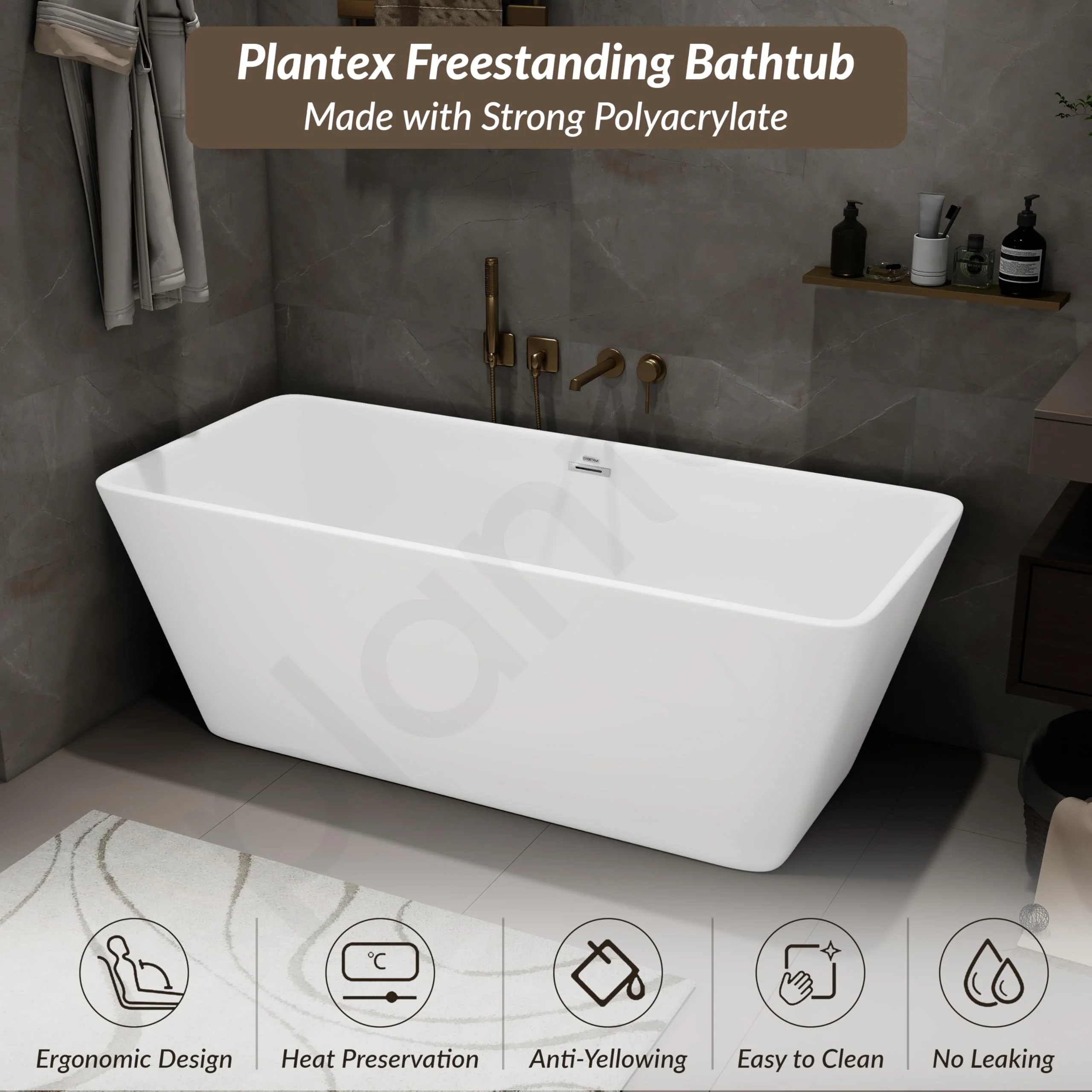 Plantex Freestanding Bathtub For Bathroom/Bath tub for Adults/Deep Soaker Bathtub with Overflow, Popup and Drain Pipe (BSM-209-White-1700mm) - Image 2