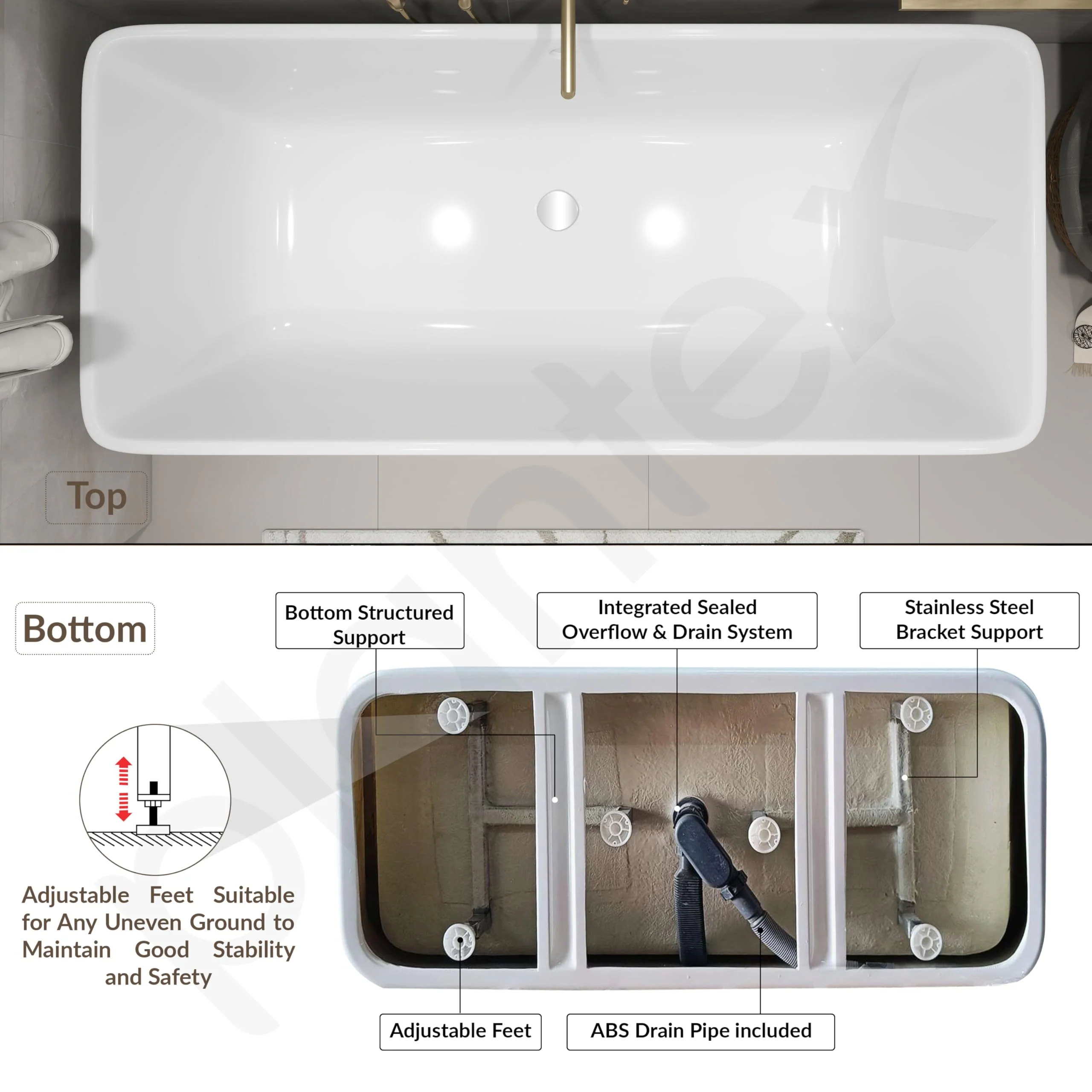 Plantex Freestanding Bathtub For Bathroom/Bath tub for Adults/Deep Soaker Bathtub with Overflow, Popup and Drain Pipe (BSM-209-White-1700mm) - Image 6