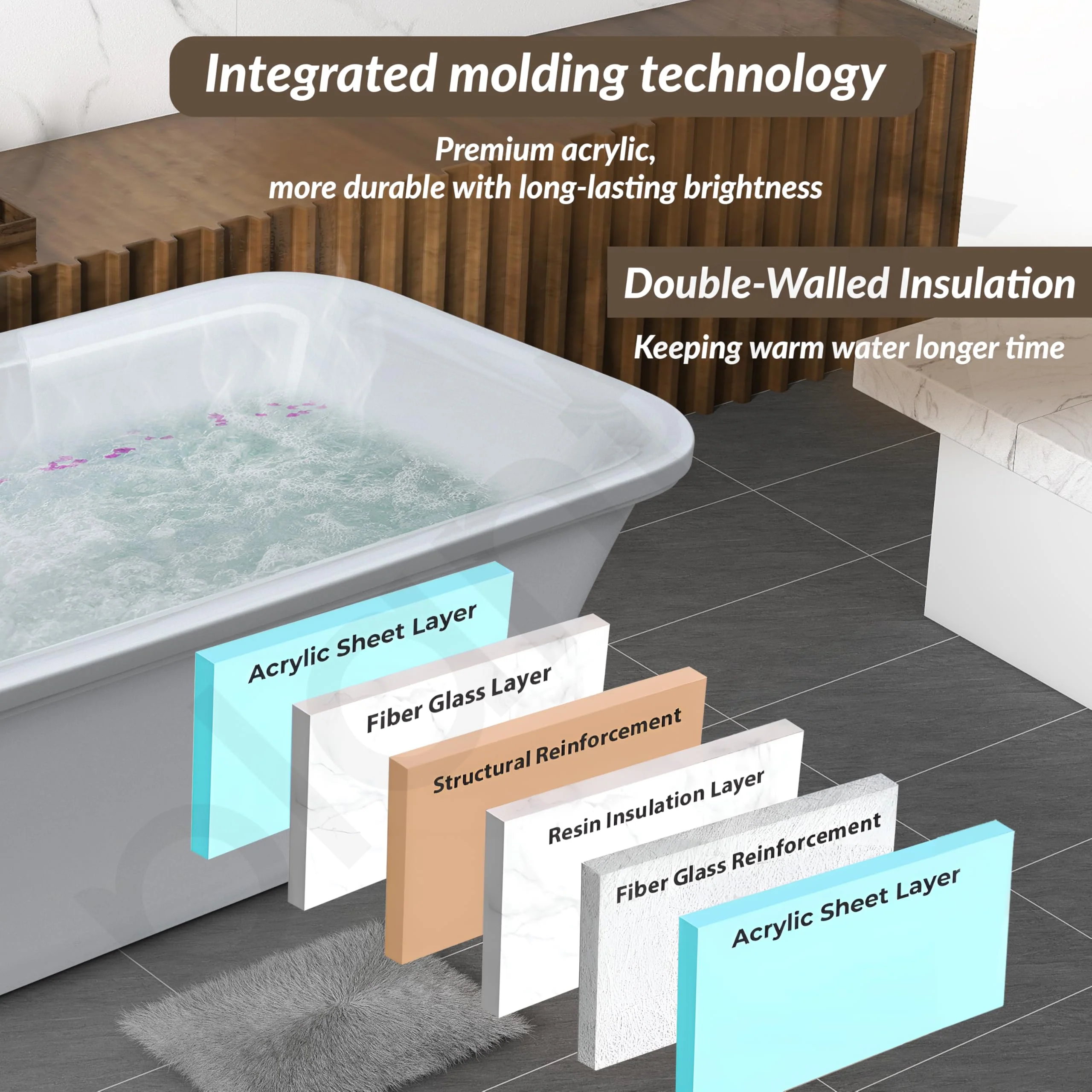 Plantex Freestanding Bathtub For Bathroom/Bath tub for Adults/Deep Soaker Bathtub with Overflow, Popup and Drain Pipe (BSM-219-White-1700mm) - Image 3