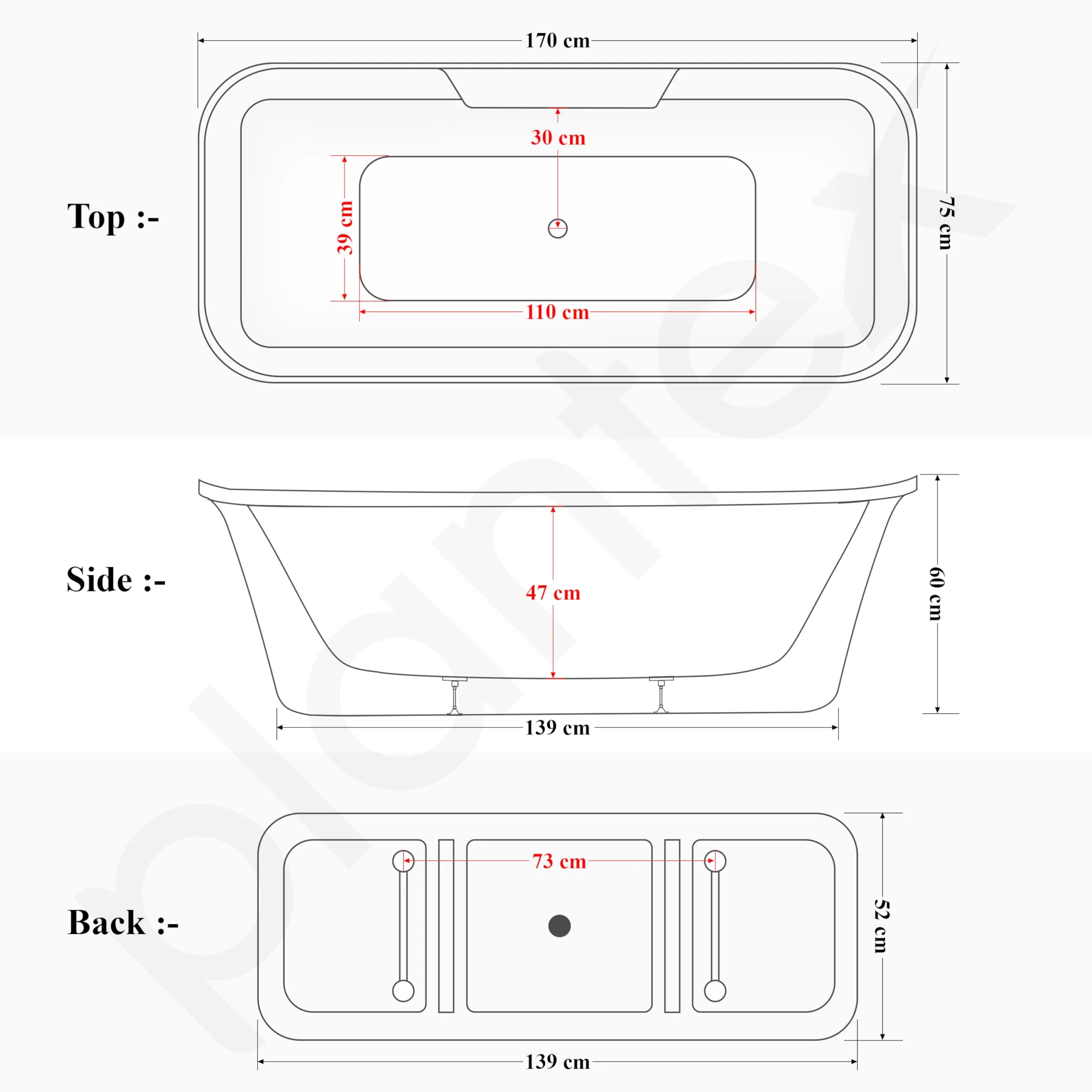 Plantex Freestanding Bathtub For Bathroom/Bath tub for Adults/Deep Soaker Bathtub with Overflow, Popup and Drain Pipe (BSM-219-White-1700mm) - Image 6