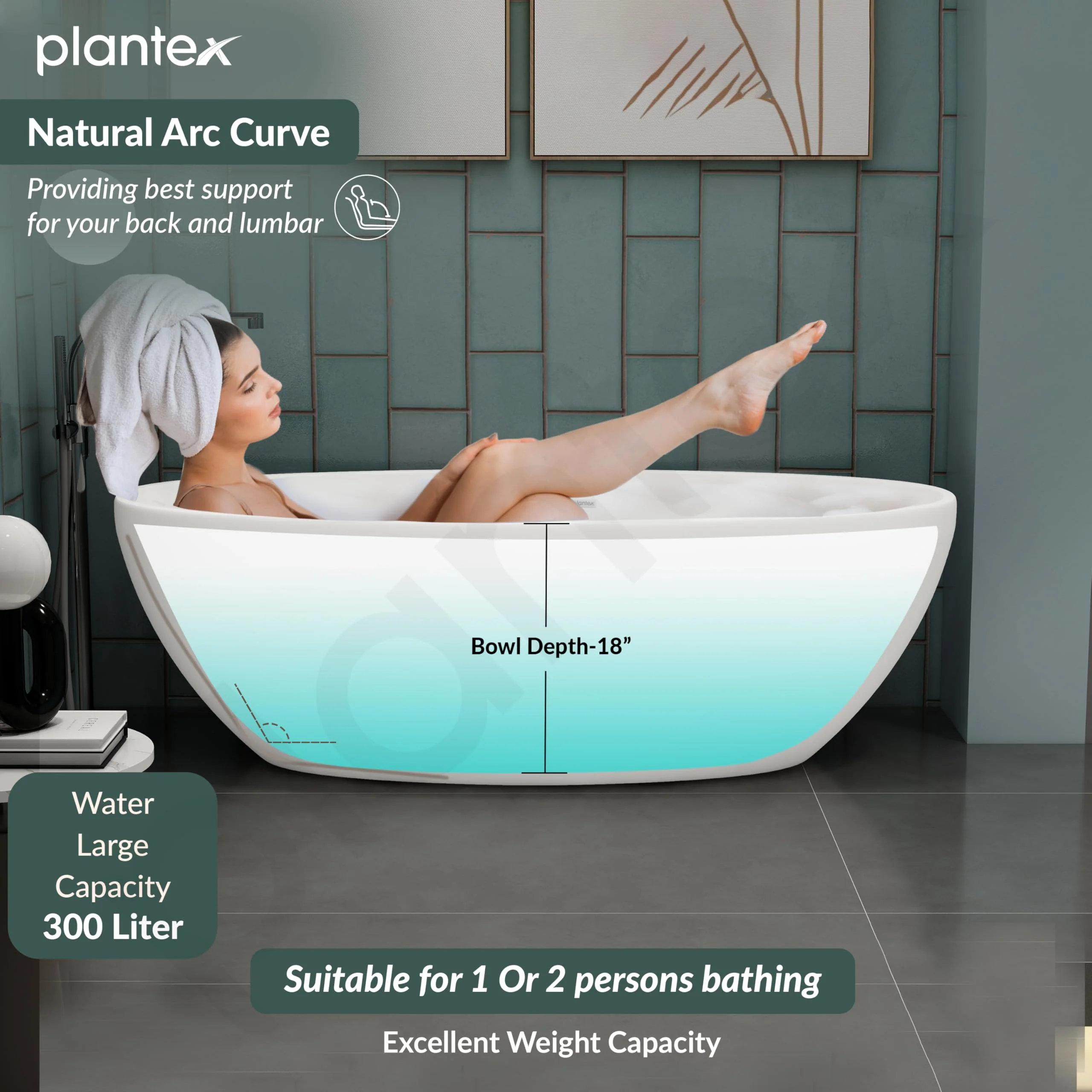 Plantex Freestanding Bathtub For Bathroom/Bath tub for Adults/Deep Soaker Bathtub with Overflow,Popup and Drain Pipe (BSM-223-White -1700mm) - Image 2