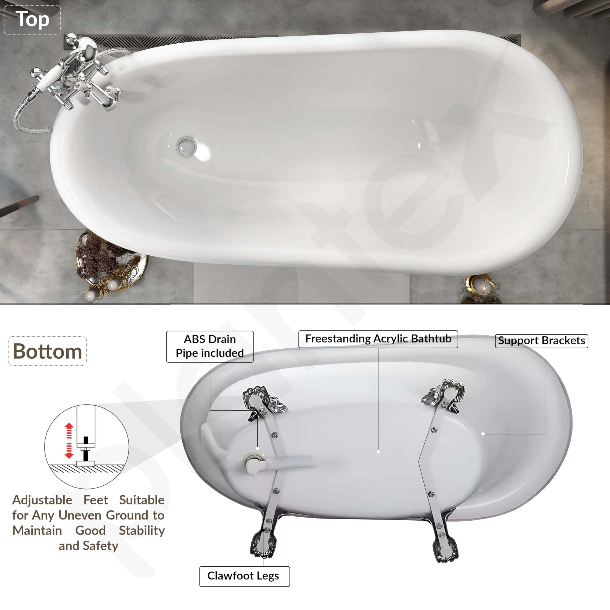 Plantex Freestanding Bathtub For Bathroom/Bath tub for Adults/Deep Soaker Bathtub with Overflow,Popup and Drain Pipe (BSM-404-White-1700mm) - Image 5
