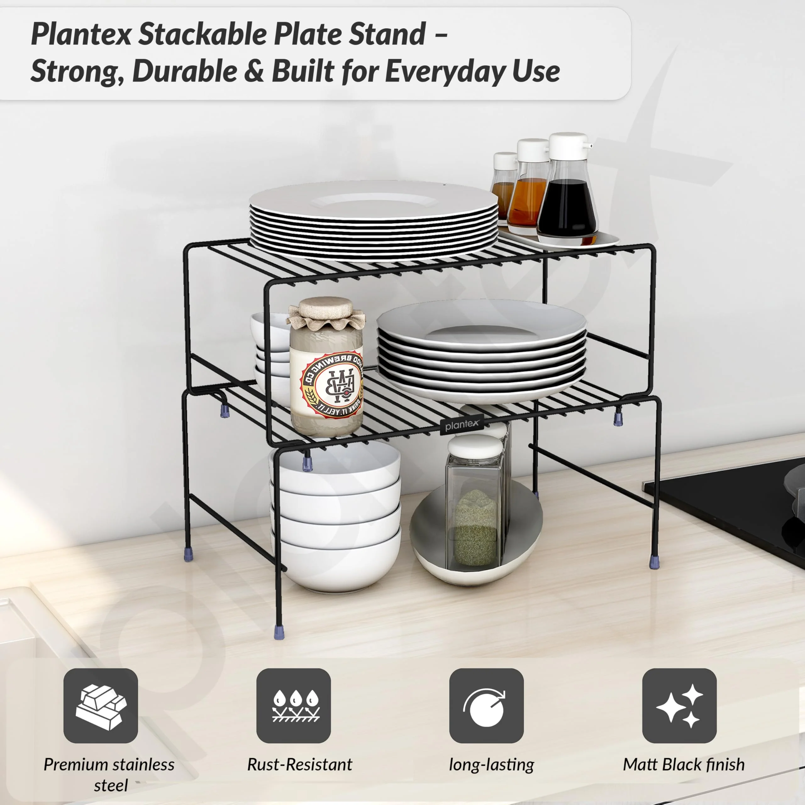 Plantex GI Metal 2-Tier Shelf Organizer for Kitchen Storage/Foldable and Detachable Kitchen Shelf Organiser/Rack Organiser for Storage - Image 2