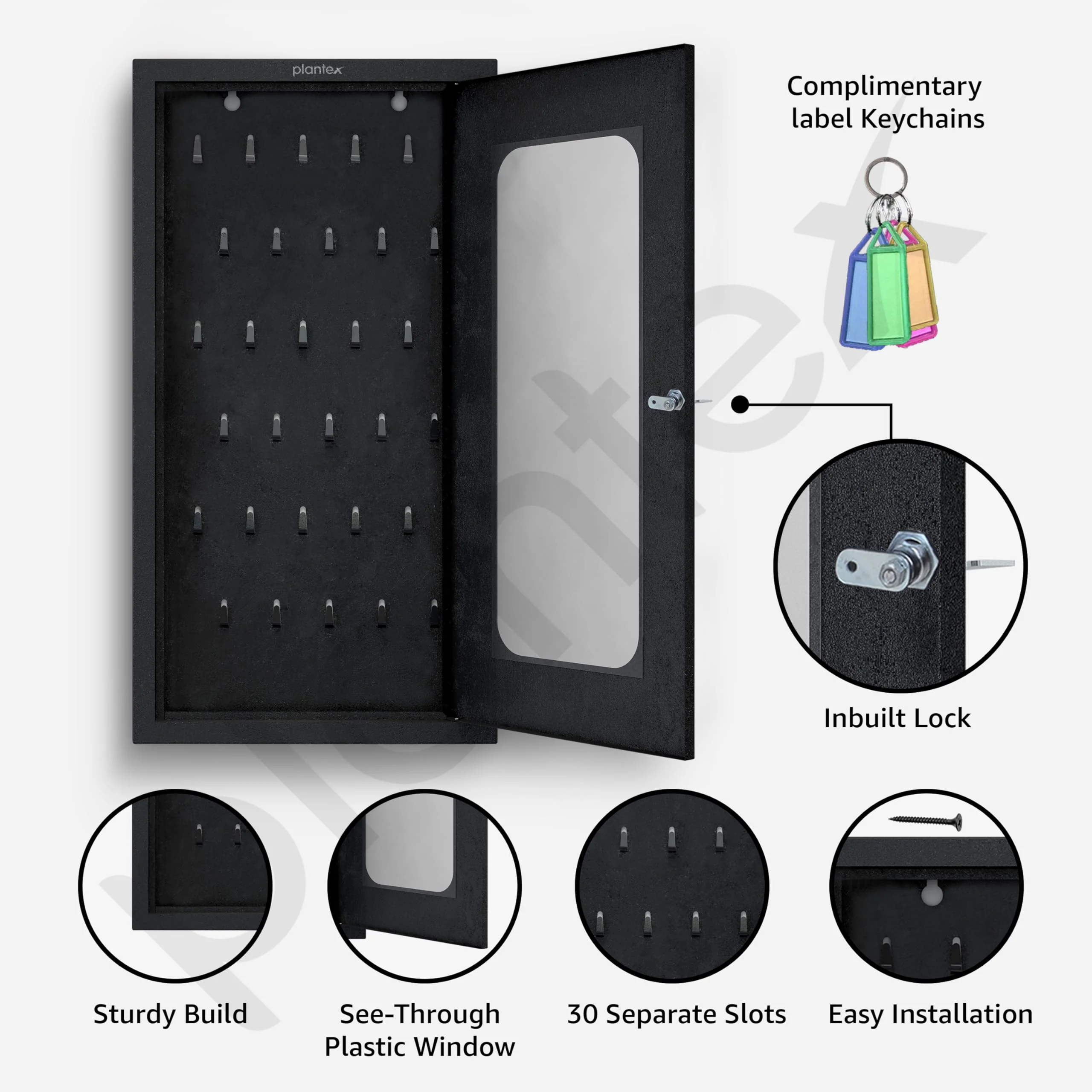 Plantex GI Steel Key Storage Box/Key Cabinet with 30 Key-Holders with Lock for Home/Key Holder for Office/Hotel/Companies - Wall Mount (Black) - Image 4