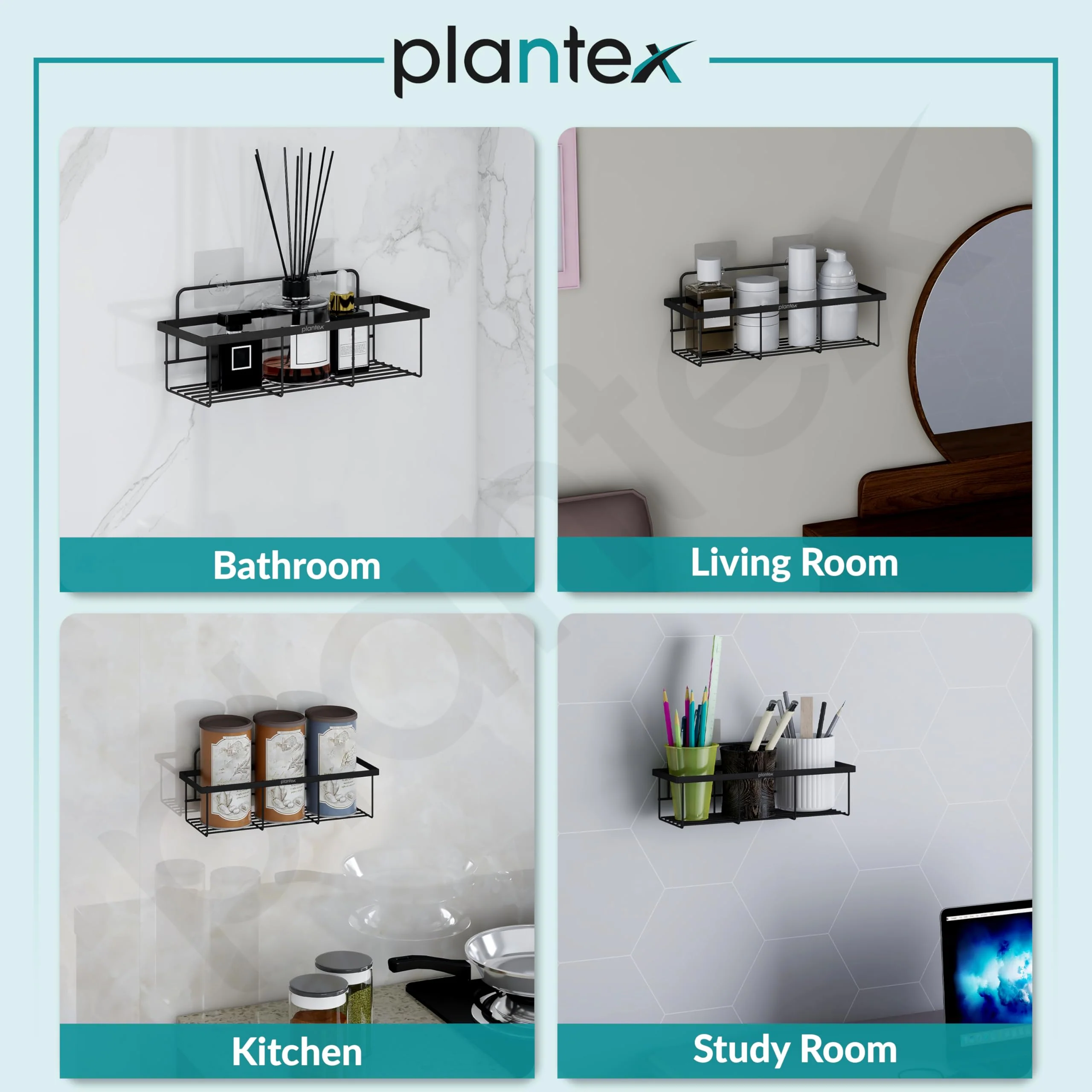 Plantex GI Steel Self Adhesive Bathroom Shelf/Wall Mounted Shelf for Bathroom with Magic Sticker/Bathroom Organiser (Black, Powder Coated) - Image 6