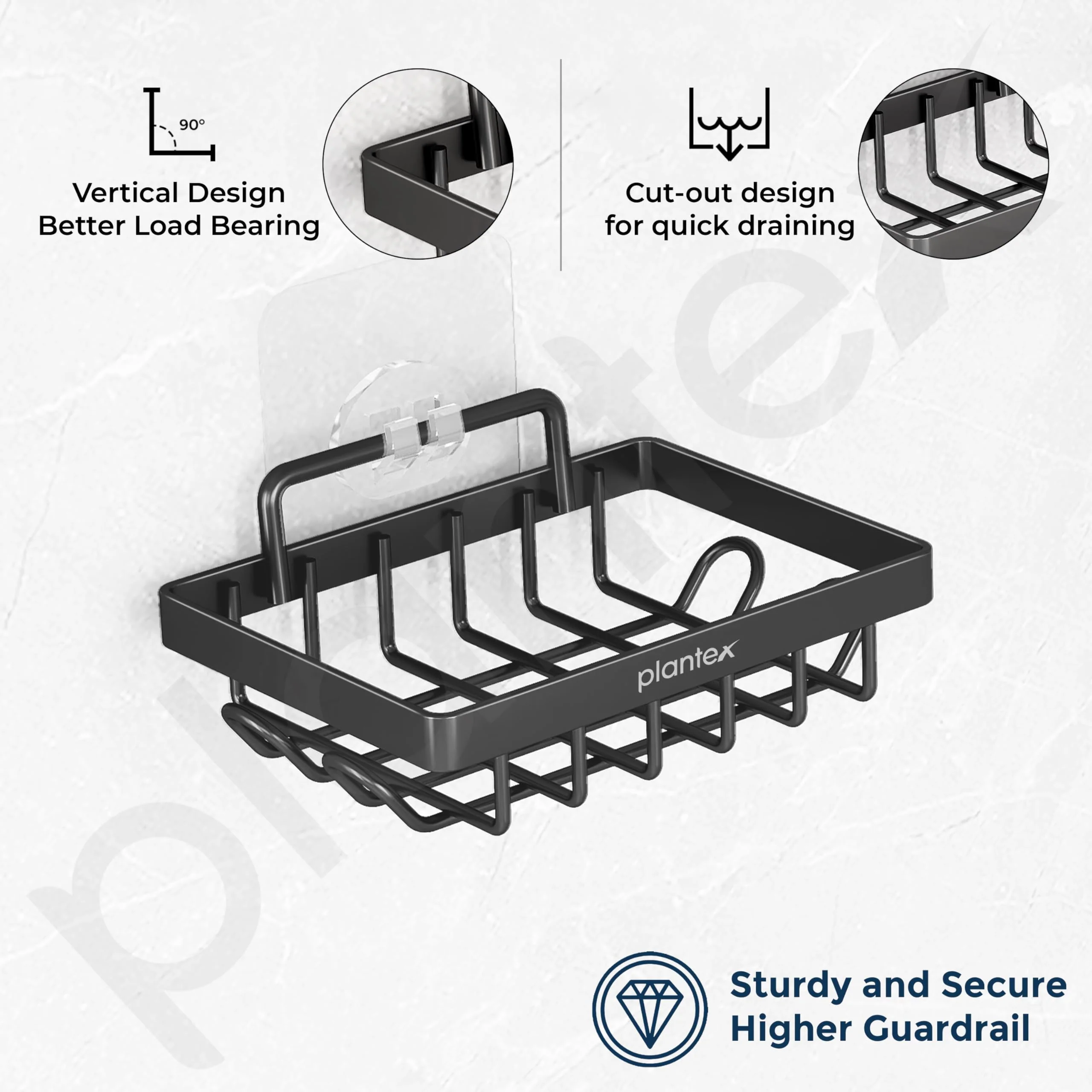 Plantex GI Steel Soap Dish for Bathroom/Self Adhesive Soap Holder for Kitchen/Soap Stand/Case/Bathroom Accessories - Pack of 2 (Black) - Image 4