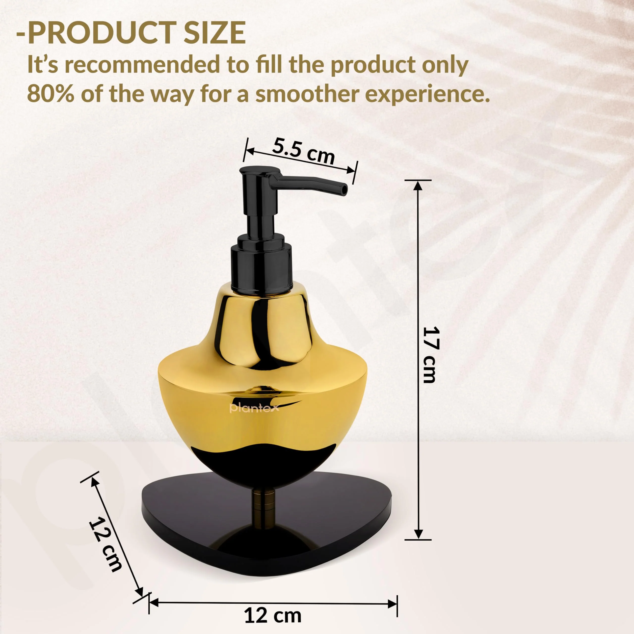 Plantex Gold & Black Stainless Steel and Acrylic Soap Dispenser for Bathroom Countertop/Sink - Pack of 1 - Image 4