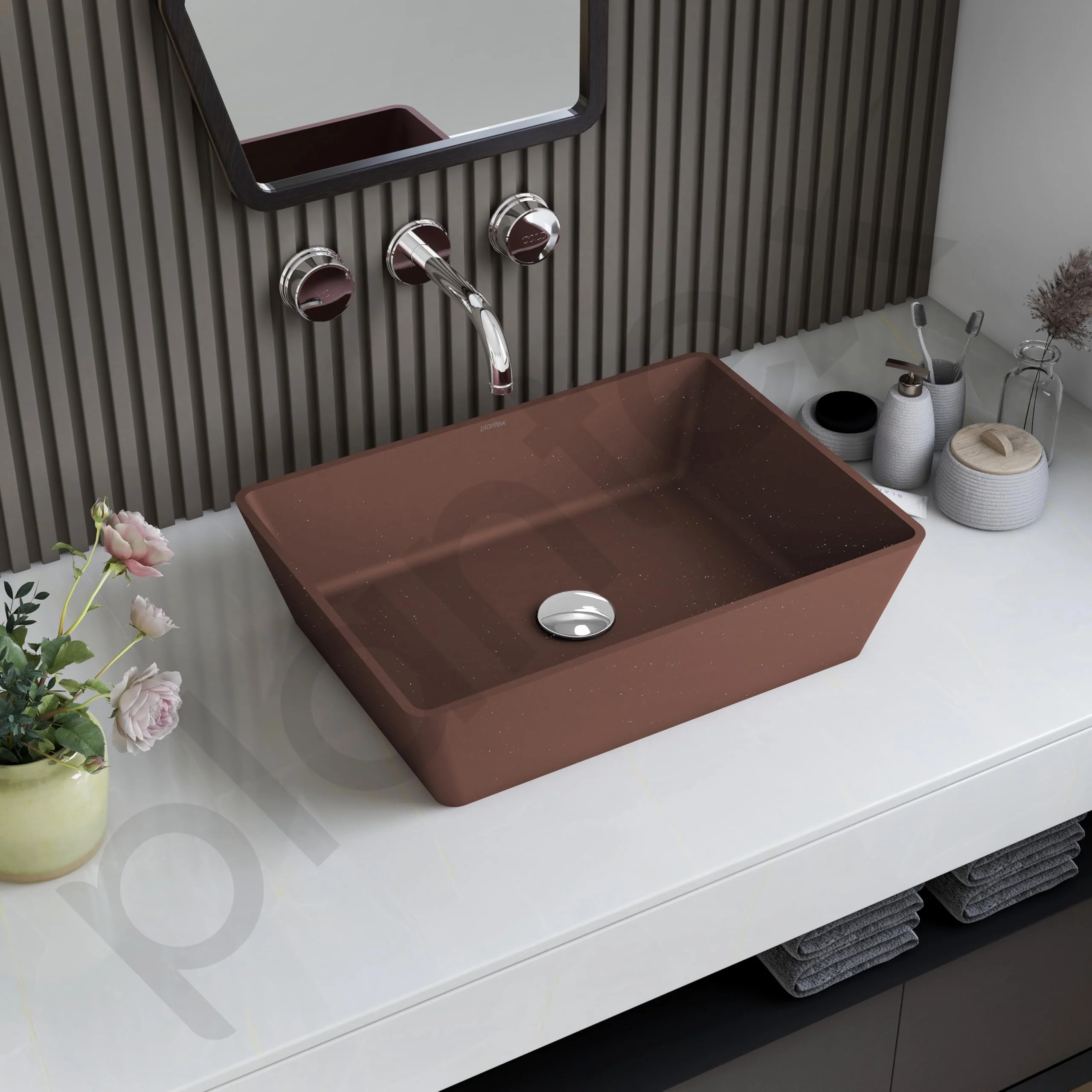 Plantex Granite Quartz Counter Top WashBasin/Rectangle Tabletop Wash Basin/Vessel Sink Wash Basin Over Counter for Home/Restaurant (Brown - 18 x 13 x 5 Inch) - Image 6