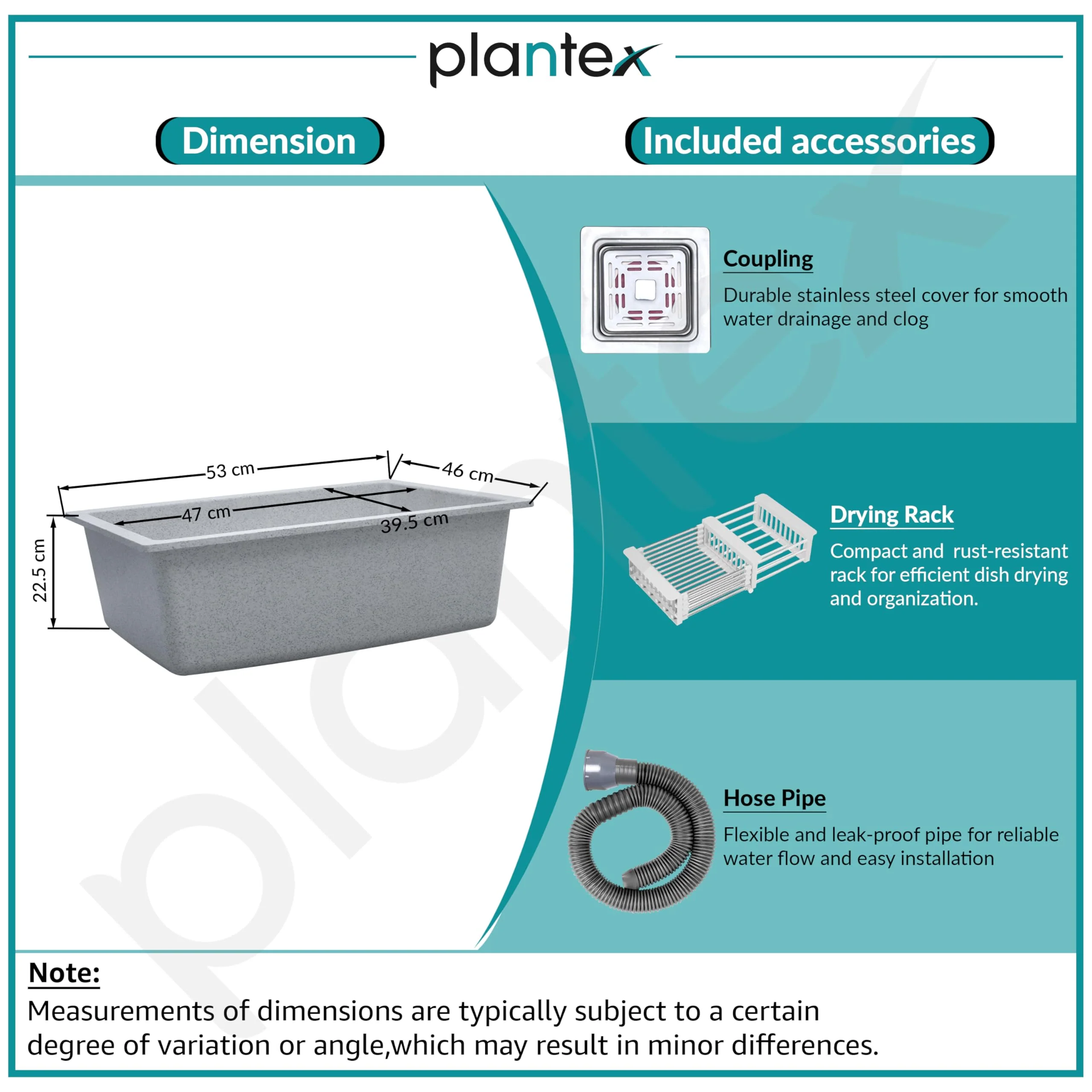 Plantex Granite Single Bowl Kitchen Sink/Non-Fading Mosaic Matt Grey Colour With Uv Protection/Quartz Sink For Kitchen/Undermount/Overmount (Mosaic Grey/21 X 18 Inches) - Image 5