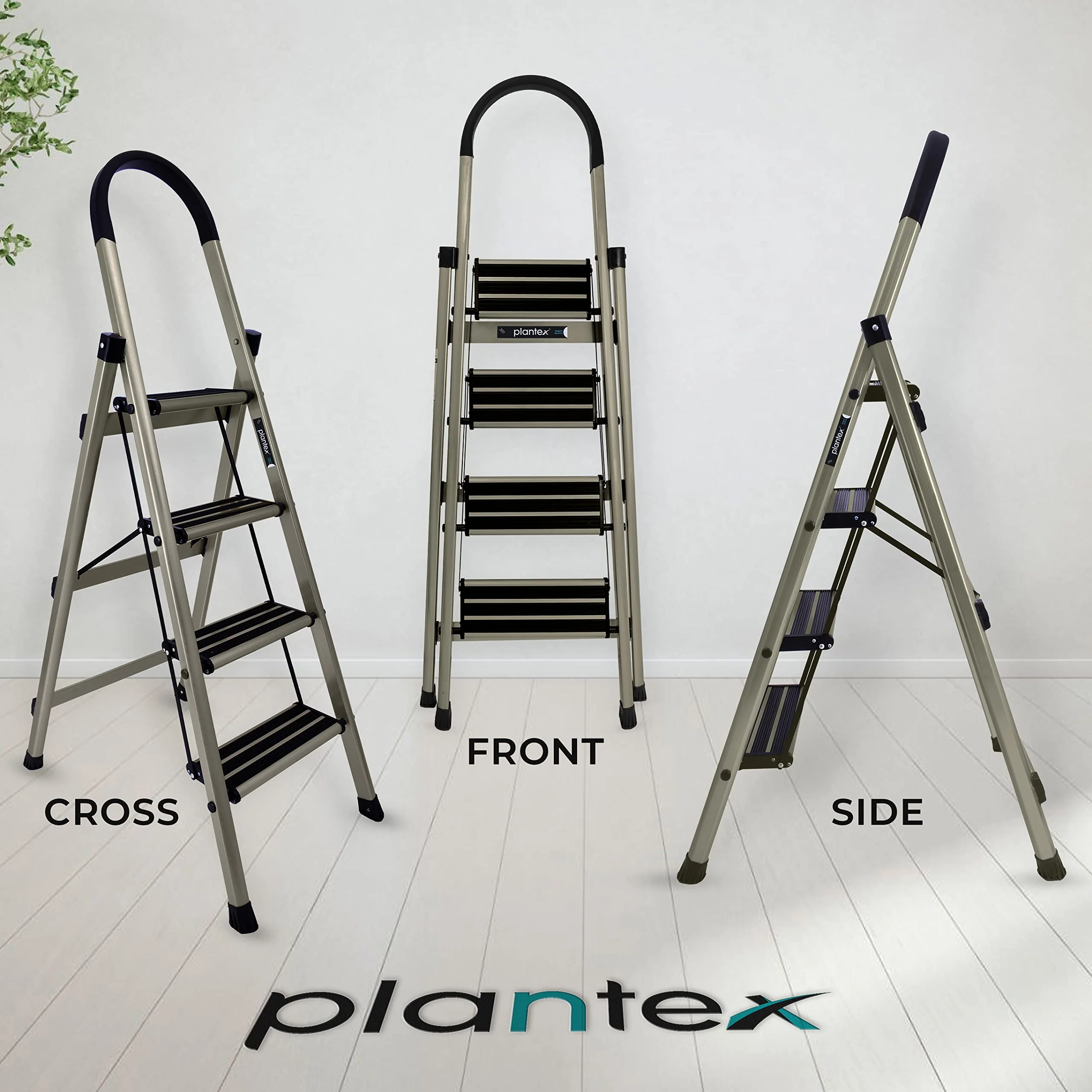Plantex Guardex 4 Step Foldable Aluminum Ladder for Home/Ladder with Anti-Slip Shoes and Edge Guards/5 Year Manufacturer Warranty (Anodize Coated-Gold) - Image 4