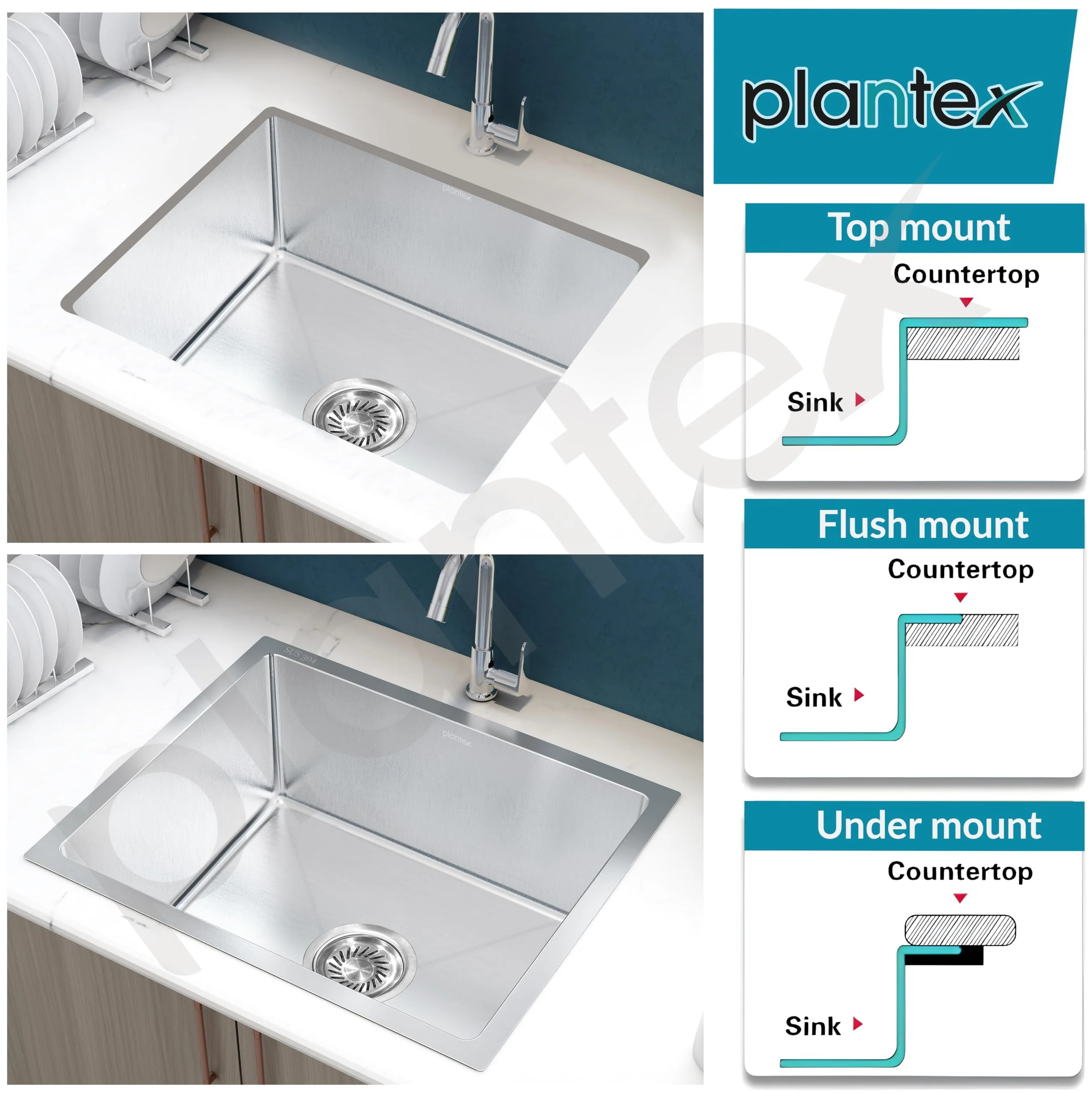 Plantex Guranteed Stainless Steel 304 Grade Kitchen Sink/Undermount Handmade Sink for Kitchen with 7 Years of Warranty by Plantex/Single Bowl Sink with All Fittings & Drying Rack(Matt - 16x18 Inches) - Image 7