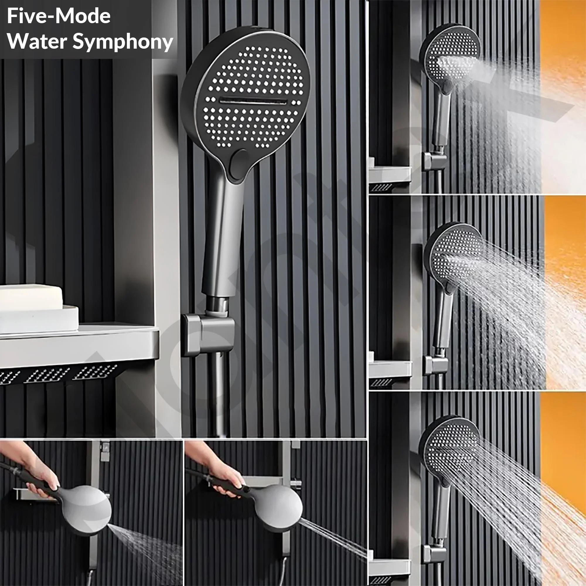 Plantex Haven Shower Panel for Bathroom with Piano Switches & Temperature Display/Rainfall Showerhead with Waterfall Outlet/Hand Shower with Hose Pipe & Clamp - (6013-GA) - Image 5