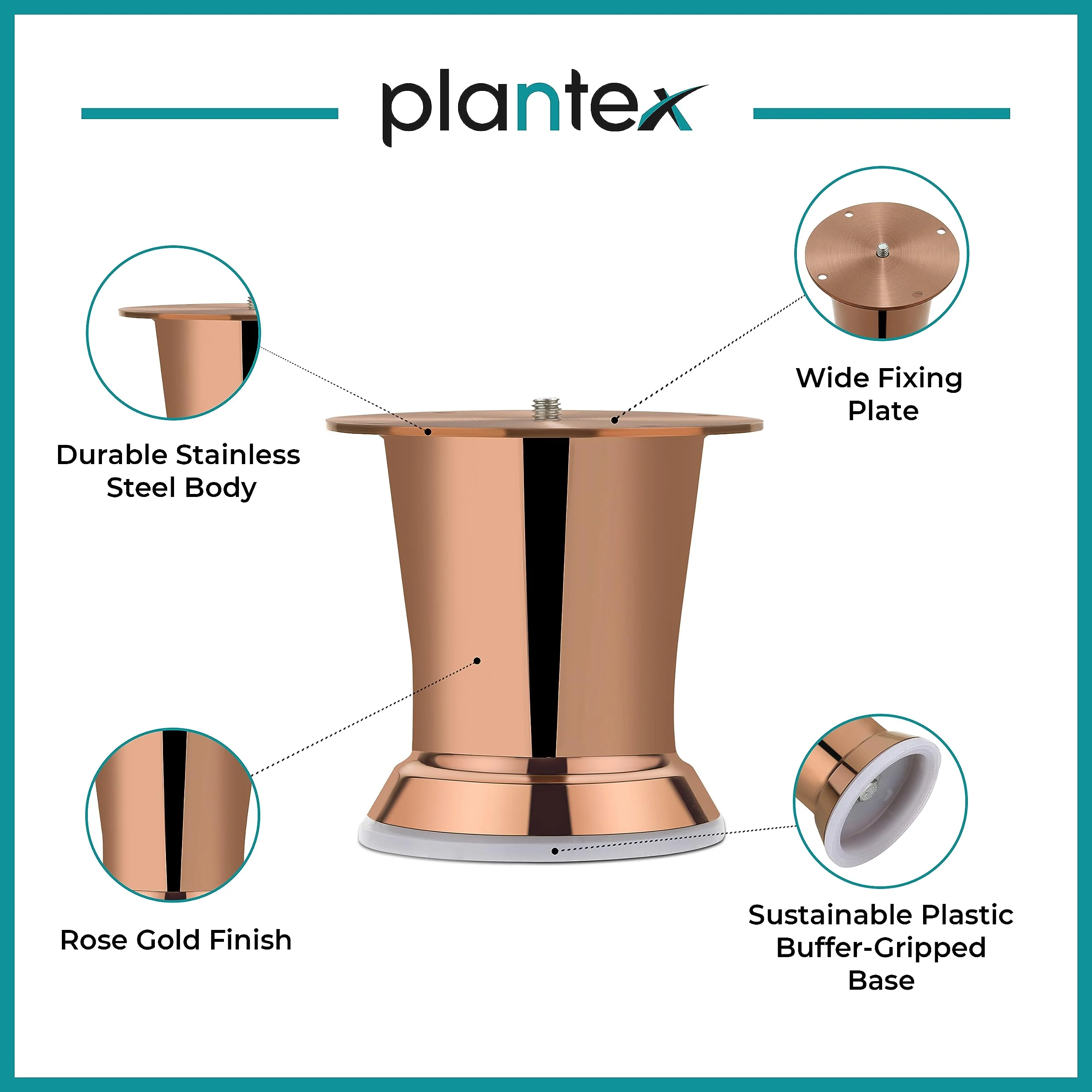 Plantex Heavy Duty 3 Inch Spare Sofa Legs for Bed Furniture/Sofa Legs for Table/Sofa Support Legs Set of 2 Pcs (Rose Gold) - Image 4