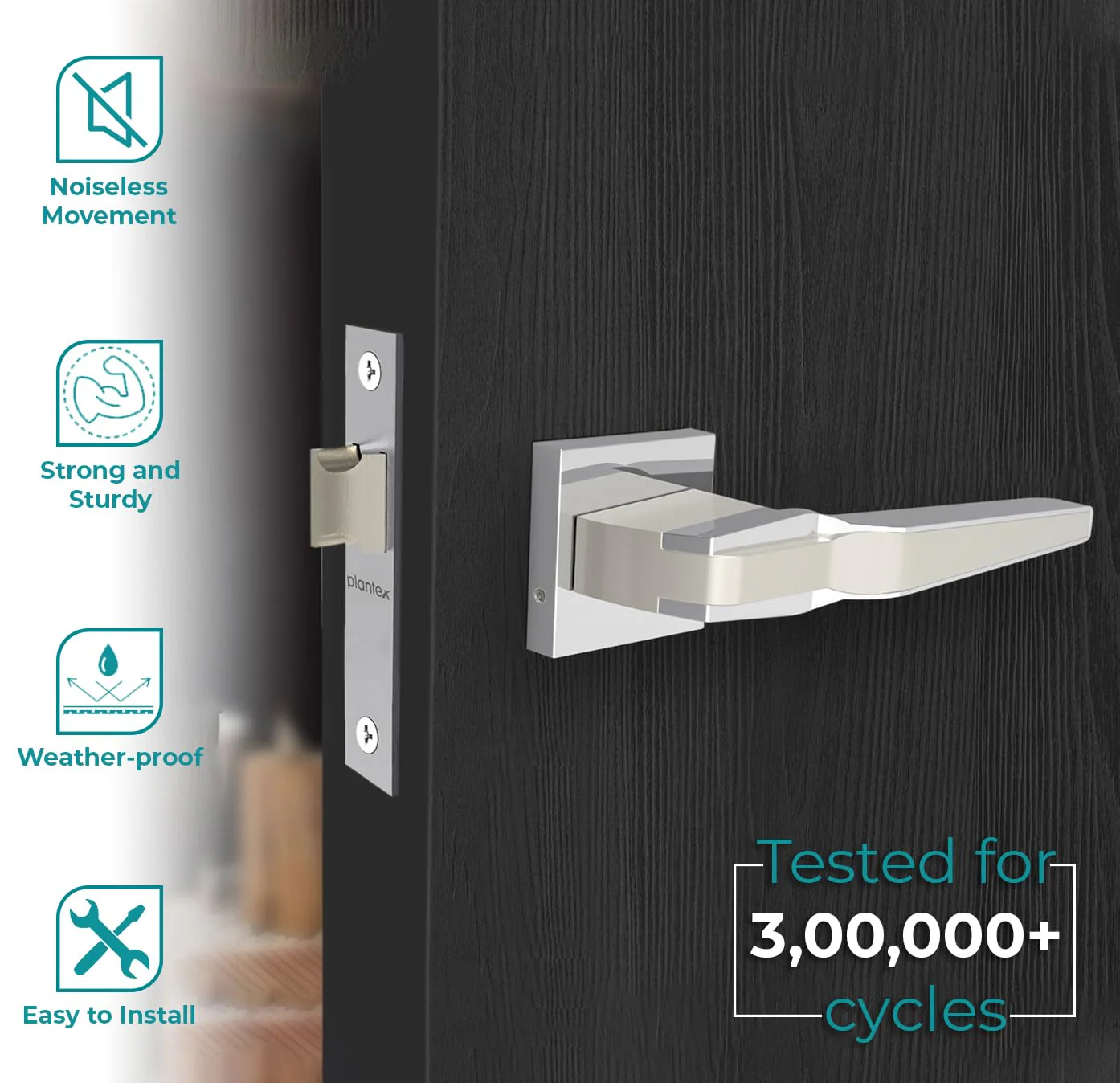 Plantex Heavy Duty Bathroom Door Lock/Mortise Keyless Door Lock for Home/Bathroom/Store Room/Balcony/Office with Baby Latch – 7064 Satin White & Chrome Finish - Image 2