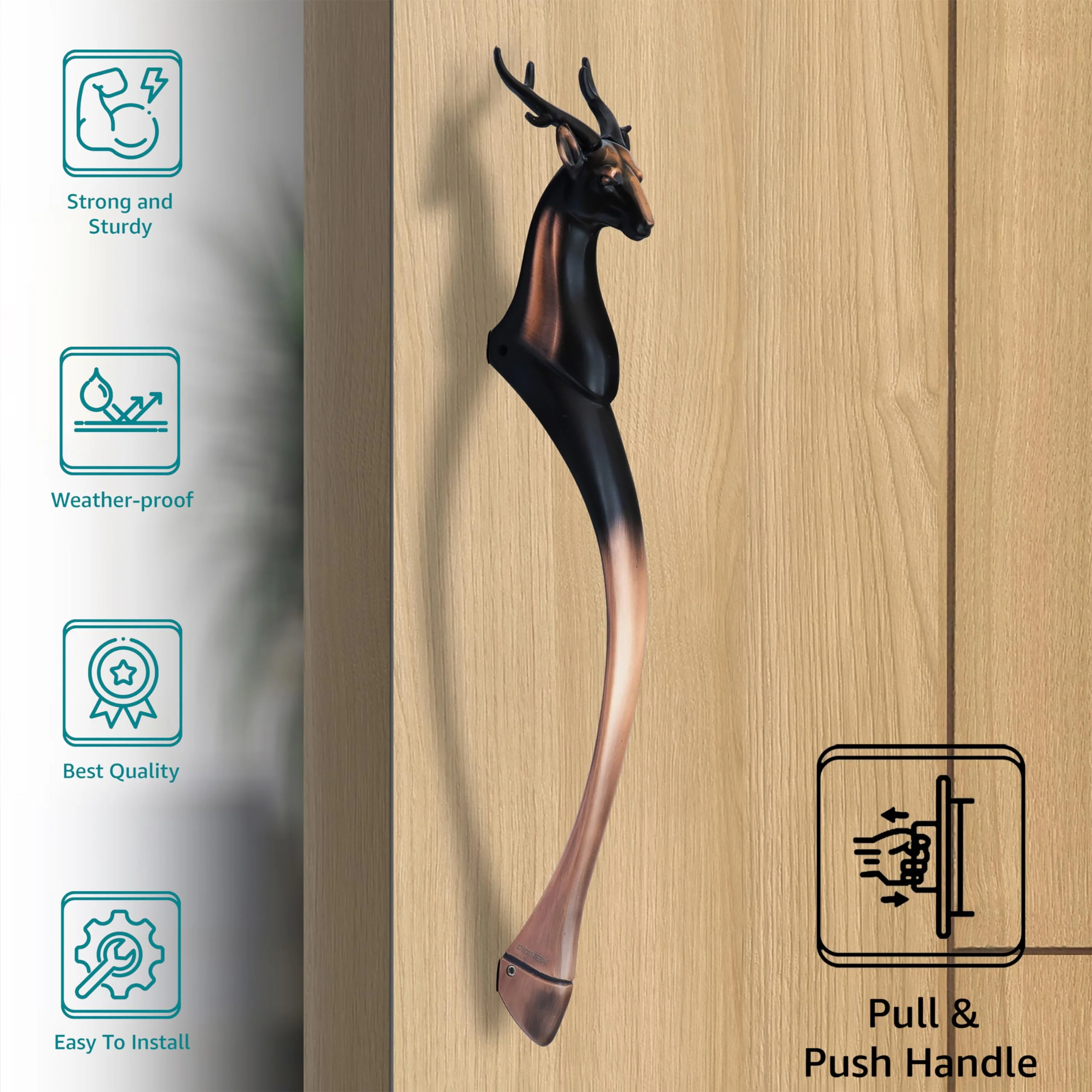 Plantex Heavy Duty Deer Shape Main Door Handle/13 Inches Door Handle for Main Door/Pull Push Handle for Glass/Wooden Door - Pack of 1 (285 Copper Antique Finish) - 3 Years Warranty - Image 2