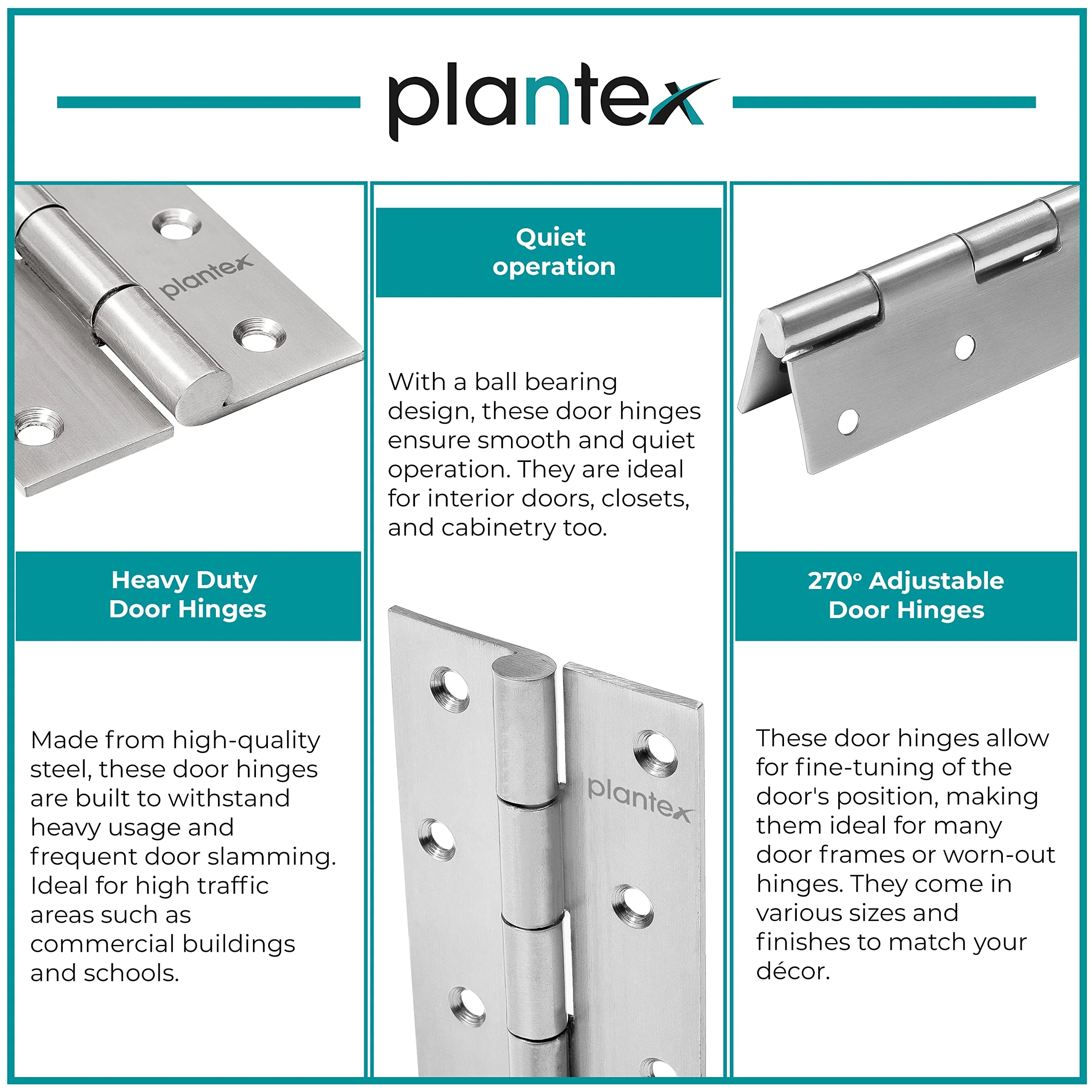 Plantex Heavy Duty Door Hinges 4 inch x 14 Gauge/2 mm Thickness Home/Office/Hotel/Hinges for Main Door/Wooden/Bedroom/Kitchen/Kabza/Soft Close Door Hinges - Pack of 6 (Satin Matt) - Image 6