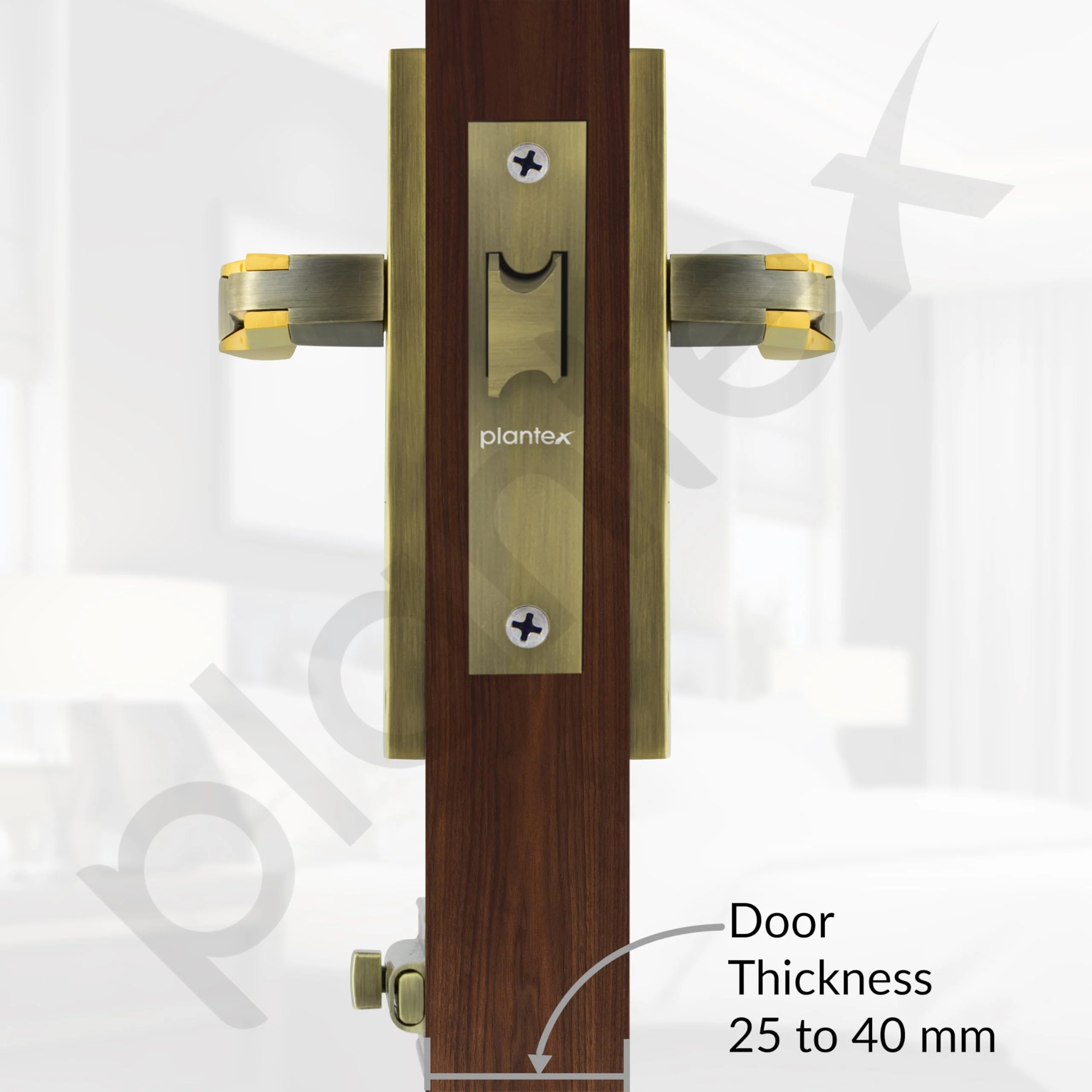 Plantex Heavy Duty Door Lock – Bathroom Door Lock/Mortise 8inch Keyless Plate Handle Set for Home/Bathroom/Store Room/Balcony/Office with Baby Latch (8064, Brass Antique & PVD Gold) - Image 3
