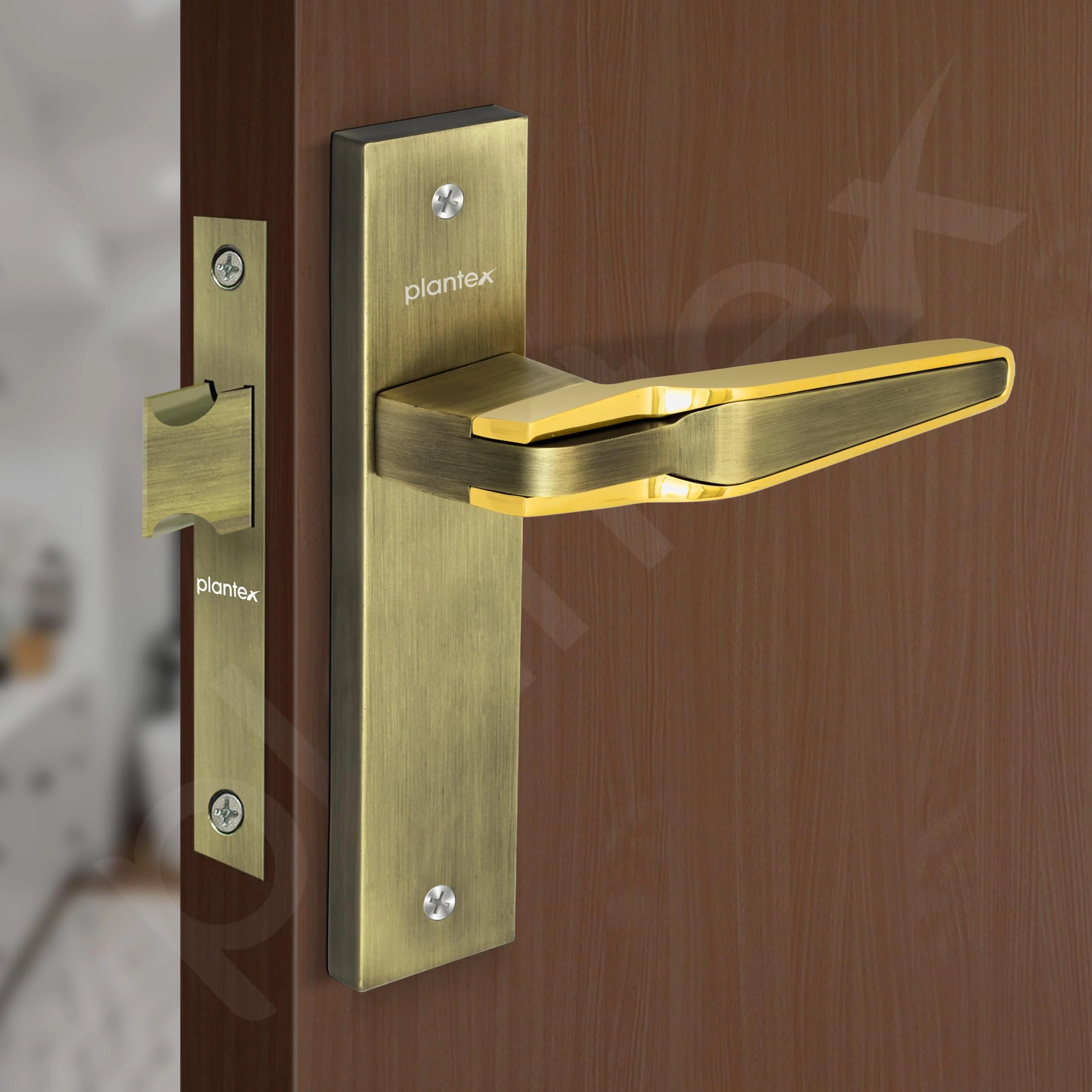 Plantex Heavy Duty Door Lock – Bathroom Door Lock/Mortise 8inch Keyless Plate Handle Set for Home/Bathroom/Store Room/Balcony/Office with Baby Latch (8064, Brass Antique & PVD Gold) - Image 4