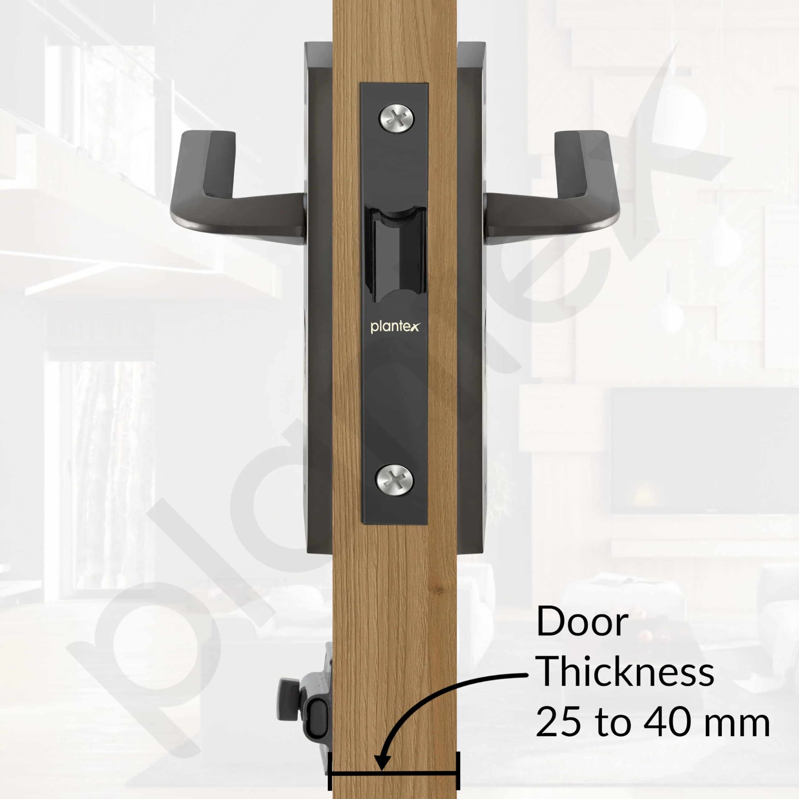 Plantex Heavy Duty Door Lock โ Bathroom Door Lock/Mortise 8inch Keyless Plate Handle Set for Home/Bathroom/Store Room/Balcony/Office with Baby Latch (8105, Satin Black) - Image 5