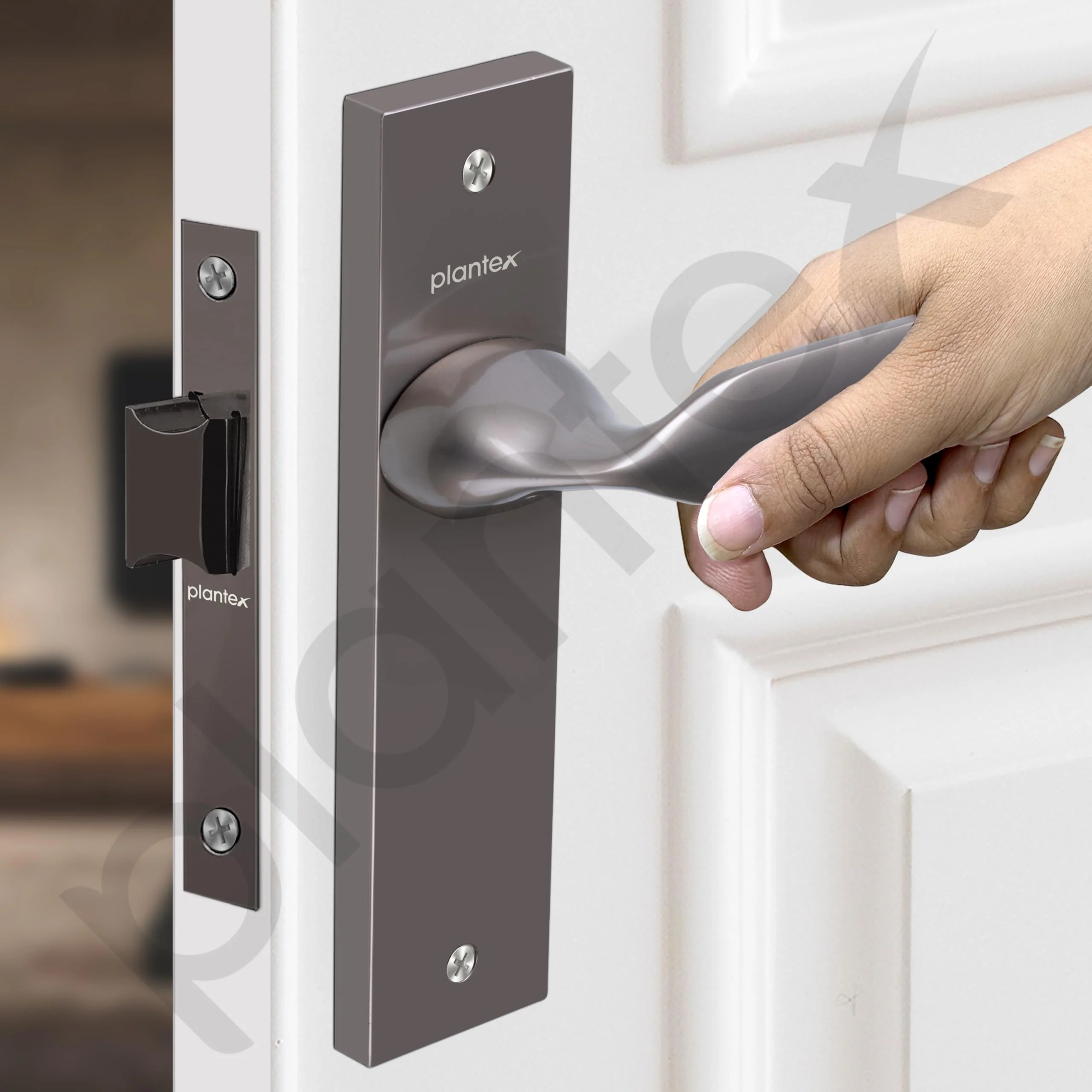 Plantex Heavy Duty Door Lock – Bathroom Door Lock/Mortise 8inch Keyless Plate Handle Set for Home/Bathroom/Store Room/Balcony/Office with Baby Latch (8106, Satin Black) - Image 4