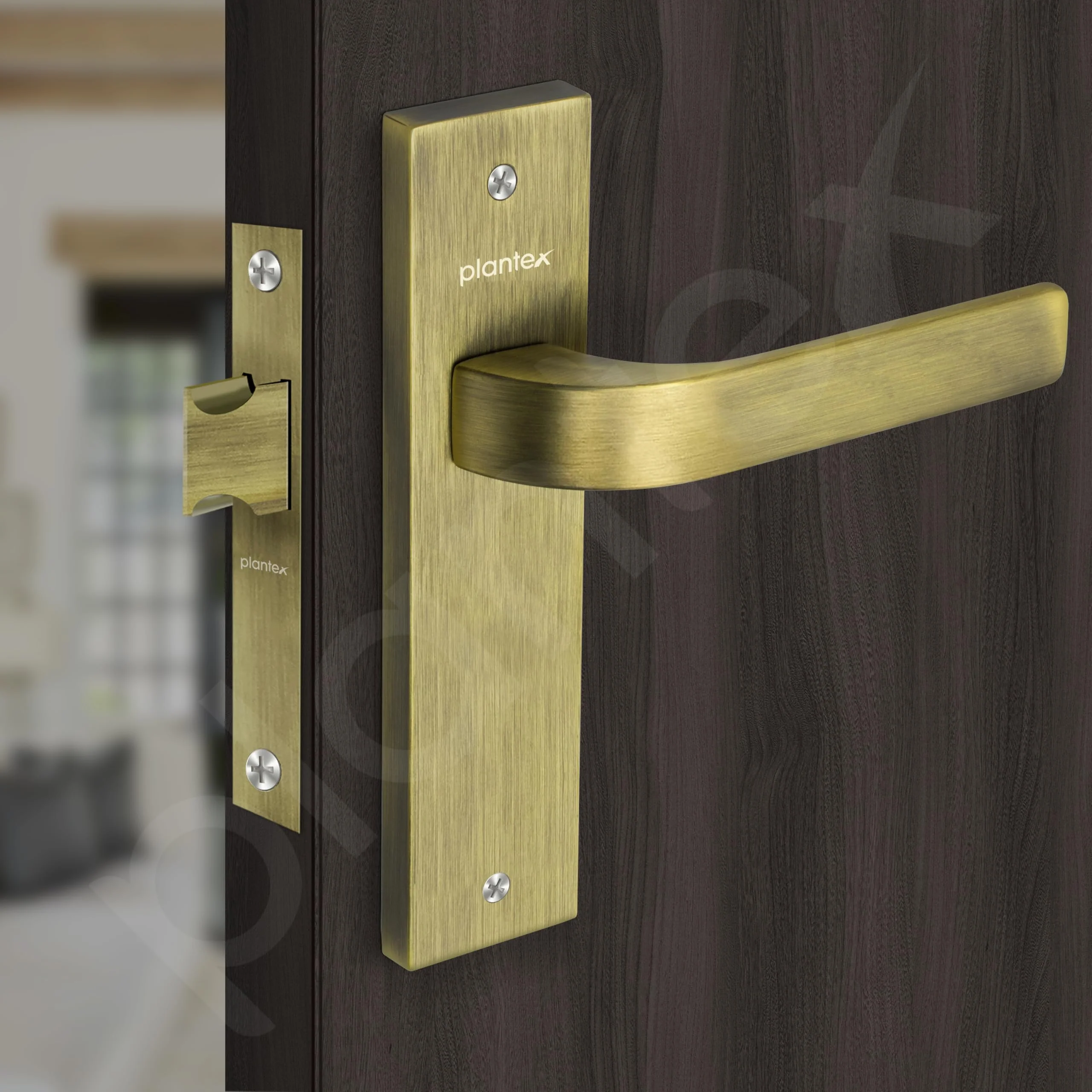 Plantex Heavy Duty Door Lock โ Bathroom Door Lock/Mortise 8inch Keyless Plate Handle Set for Home/Bathroom/Store Room/Balcony/Office with Baby Latch (8107, Brass Antique) - Image 4