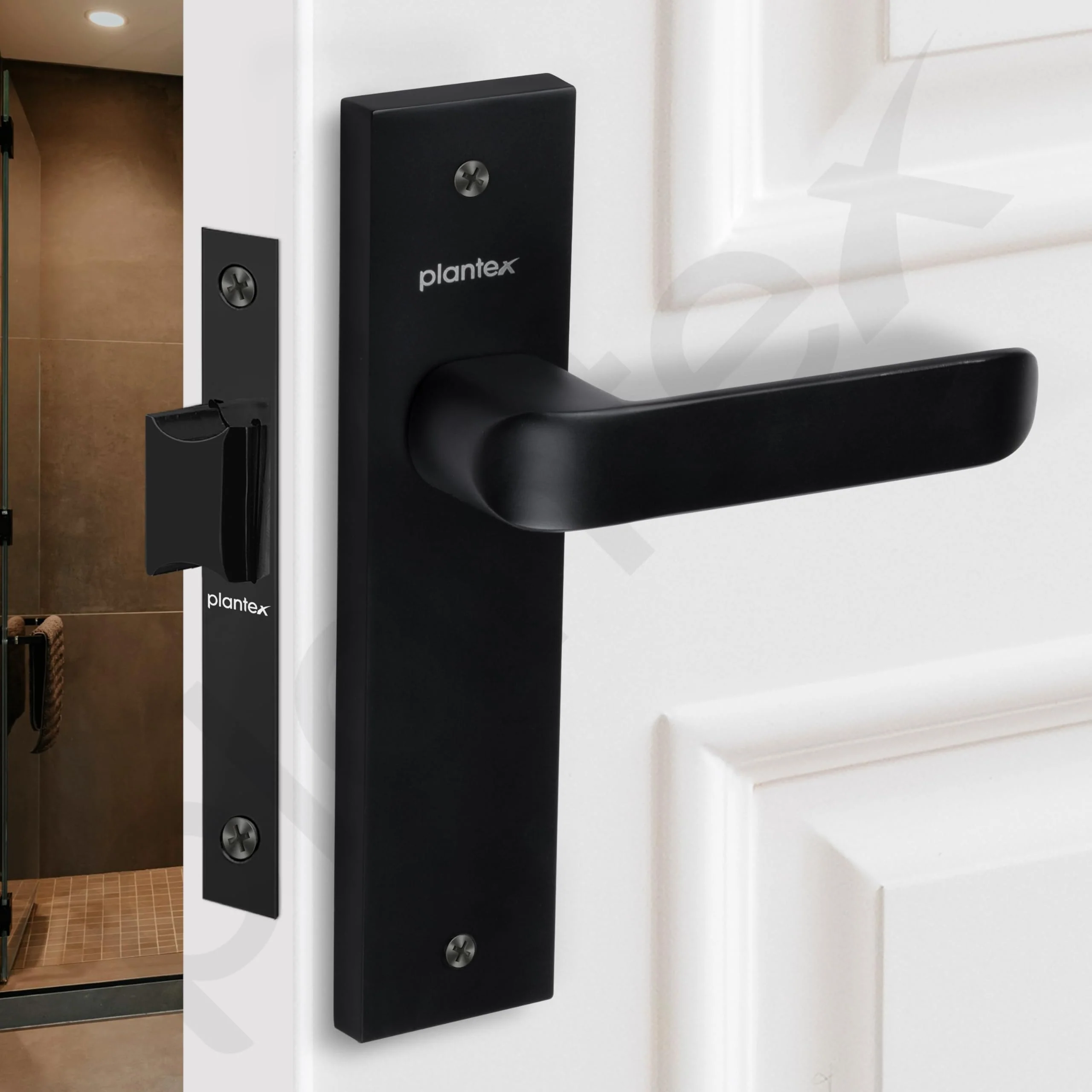 Plantex Heavy Duty Door Lock – Bathroom Door Lock/Mortise 8inch Keyless Plate Handle Set for Home/Bathroom/Store Room/Balcony/Office with Baby Latch (8110, Z-Black) - Image 4