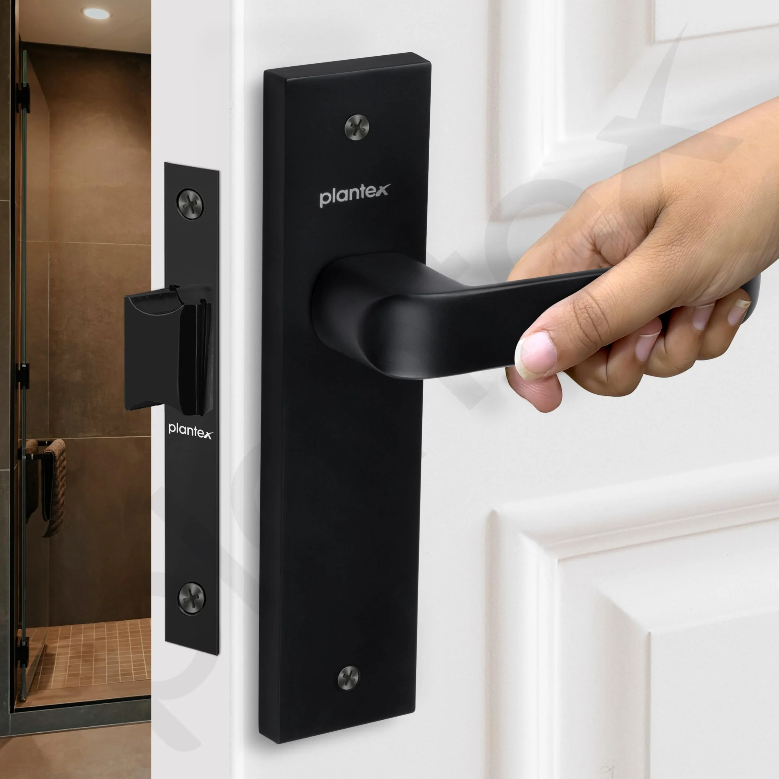 Plantex Heavy Duty Door Lock – Bathroom Door Lock/Mortise 8inch Keyless Plate Handle Set for Home/Bathroom/Store Room/Balcony/Office with Baby Latch (8110, Z-Black) - Image 6