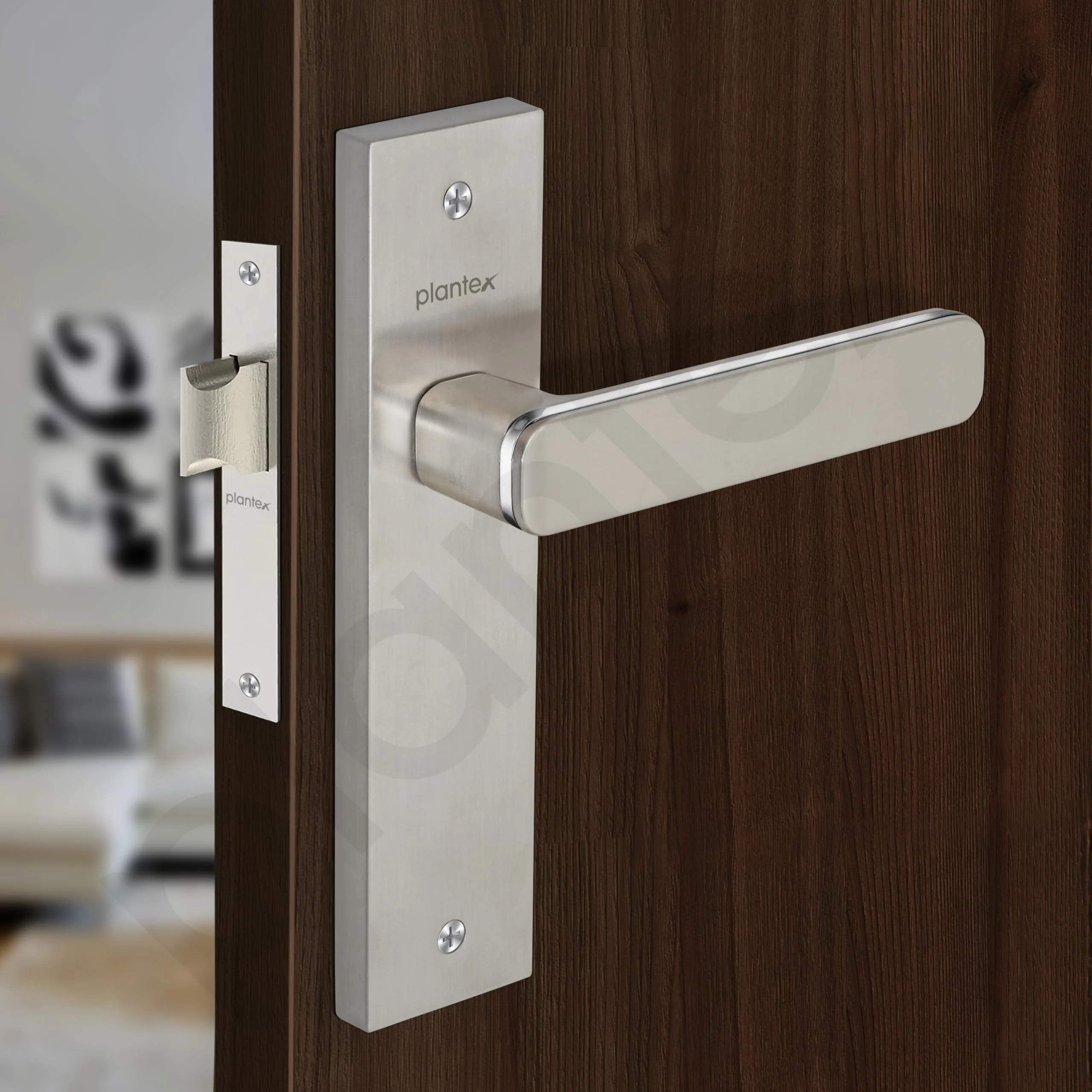 Plantex Heavy Duty Door Lock โ Bathroom Door Lock/Mortise 8inch Keyless Plate Handle Set for Home/Bathroom/Store Room/Balcony/Office with Baby Latch (8125, Steel Satin and Chrome) - Image 4