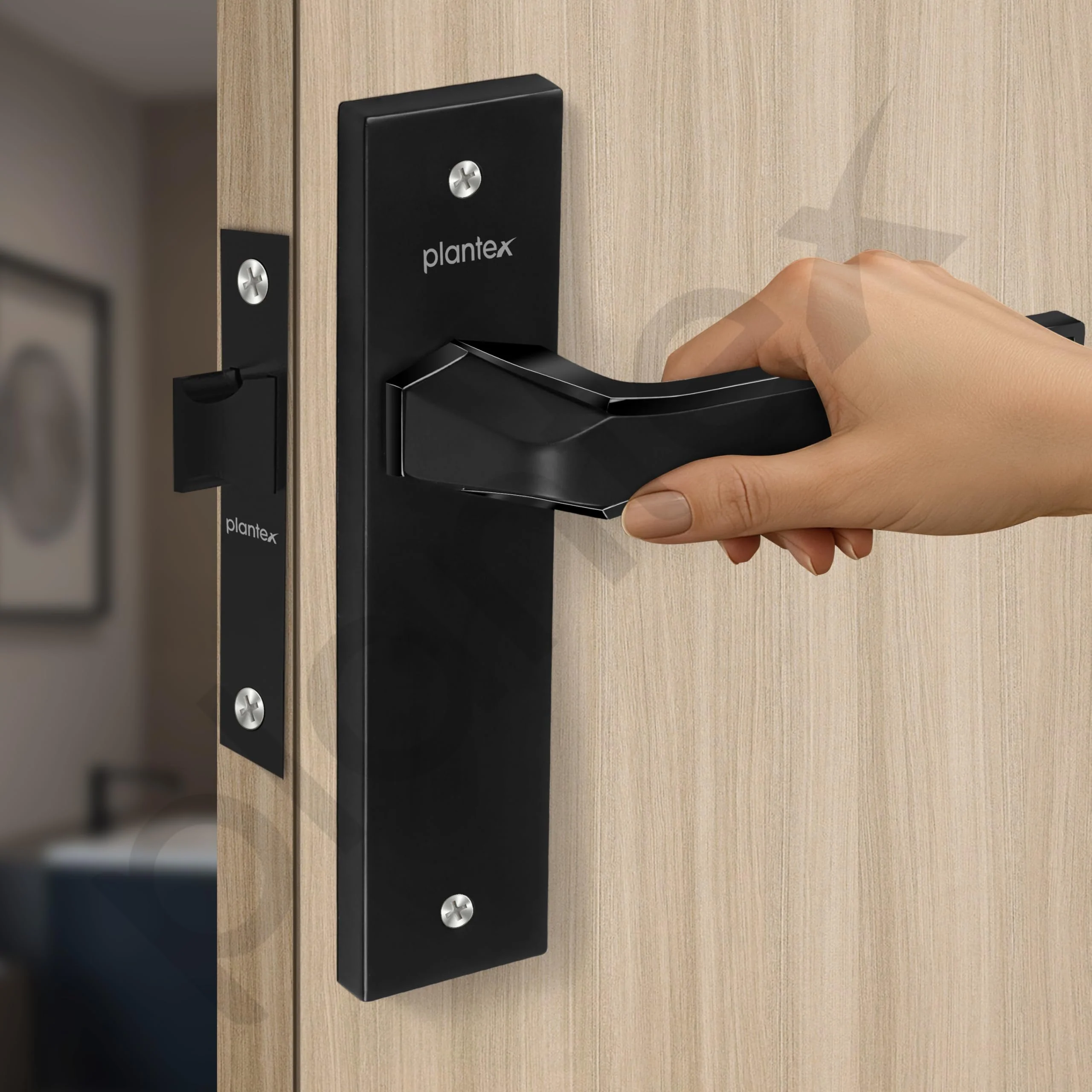 Plantex Heavy Duty Door Lock – Bathroom Door Lock/Mortise 8inch Keyless Plate Handle Set for Home/Bathroom/Store Room/Balcony/Office with Baby Latch (8126, DC-Black & Z-Black) - Image 6