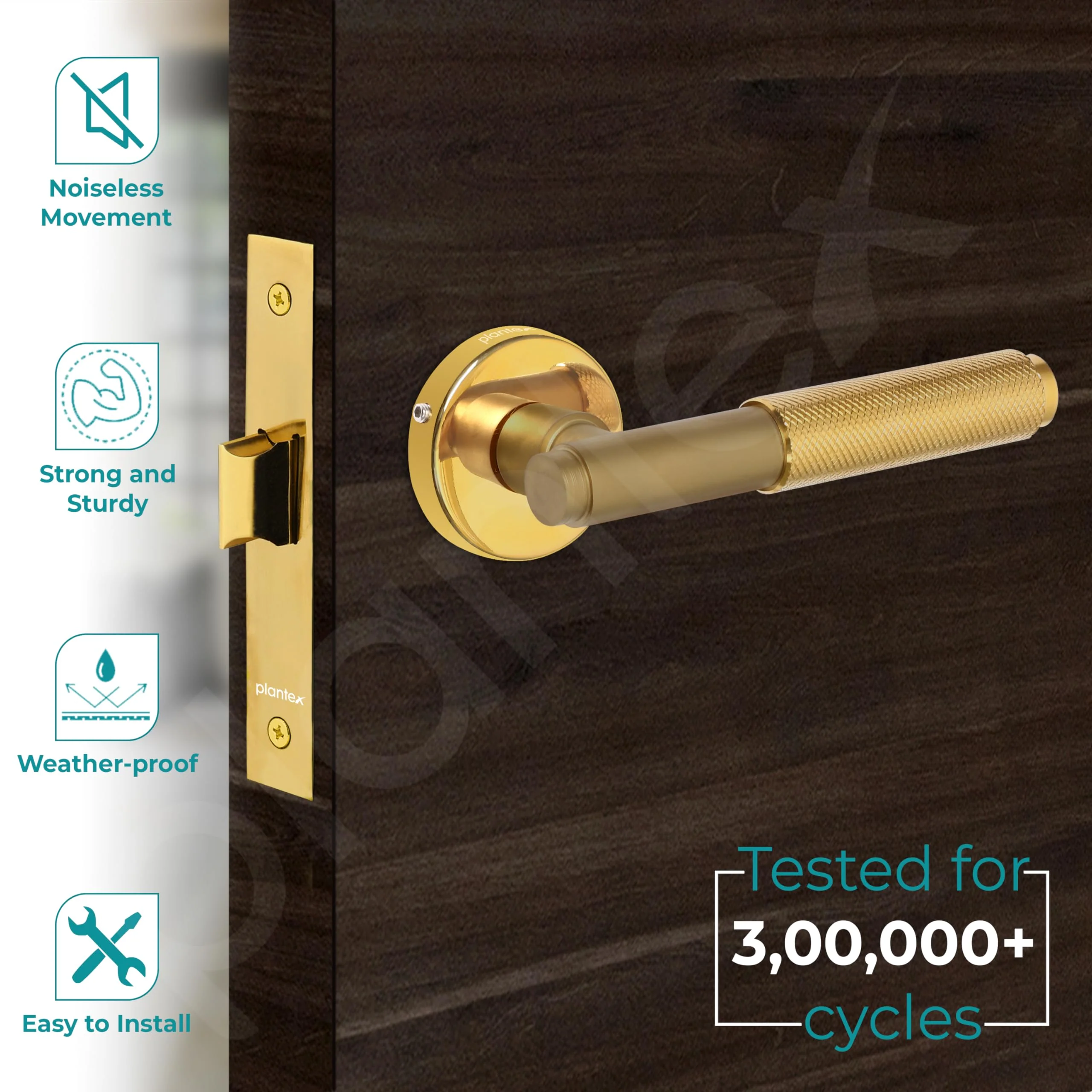 Plantex Heavy Duty Door Lock – Bathroom Door Lock/Mortise Keyless Handle Set for Home/Bathroom/Store Room/Balcony/Office with Baby Latch (603 - PVD Gold) - Image 2