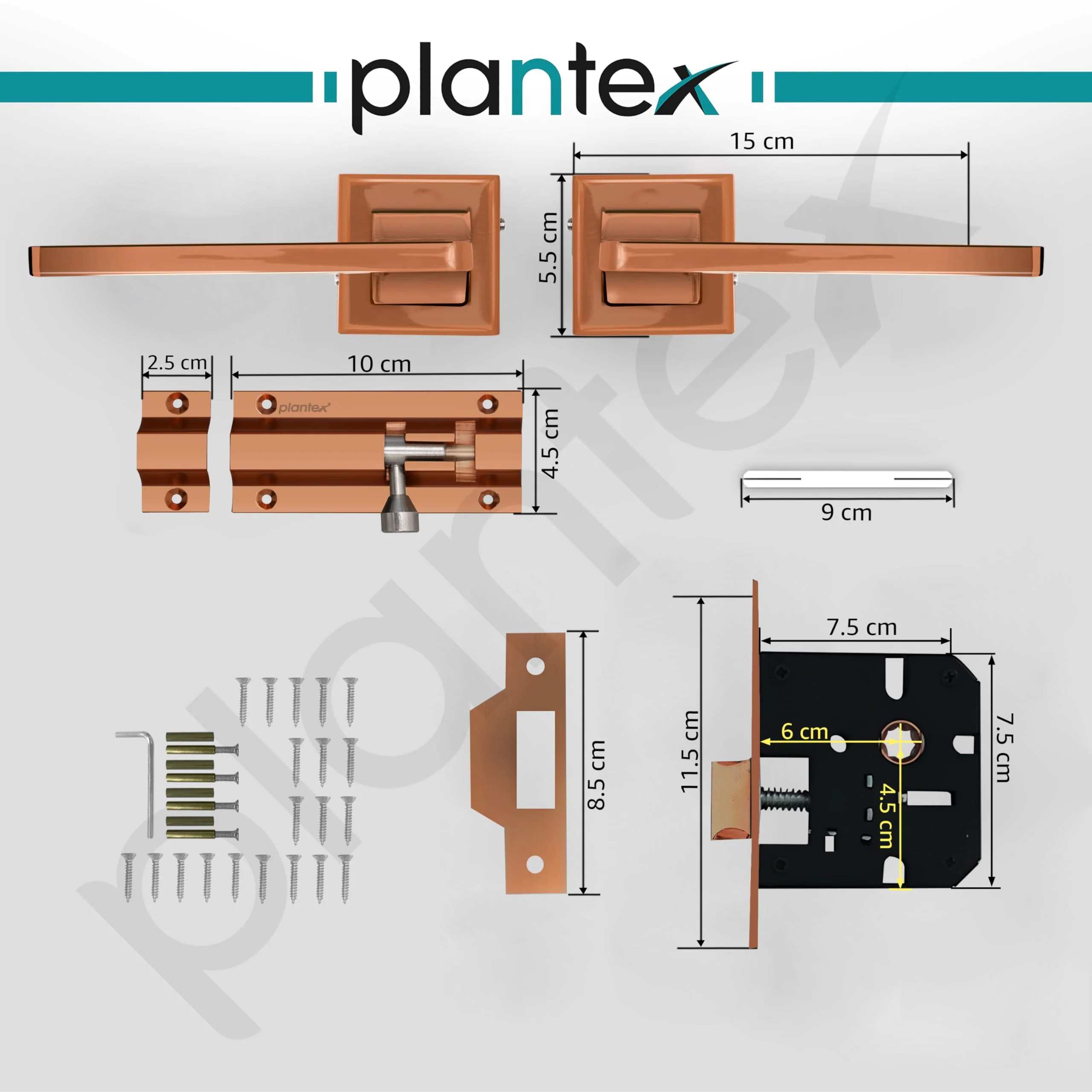 Plantex Heavy Duty Door Lock – Bathroom Door Lock/Mortise Keyless Handle Set for Home/Bathroom/Store Room/Balcony/Office with Baby Latch (605 - PVD Rose Gold) - Image 3