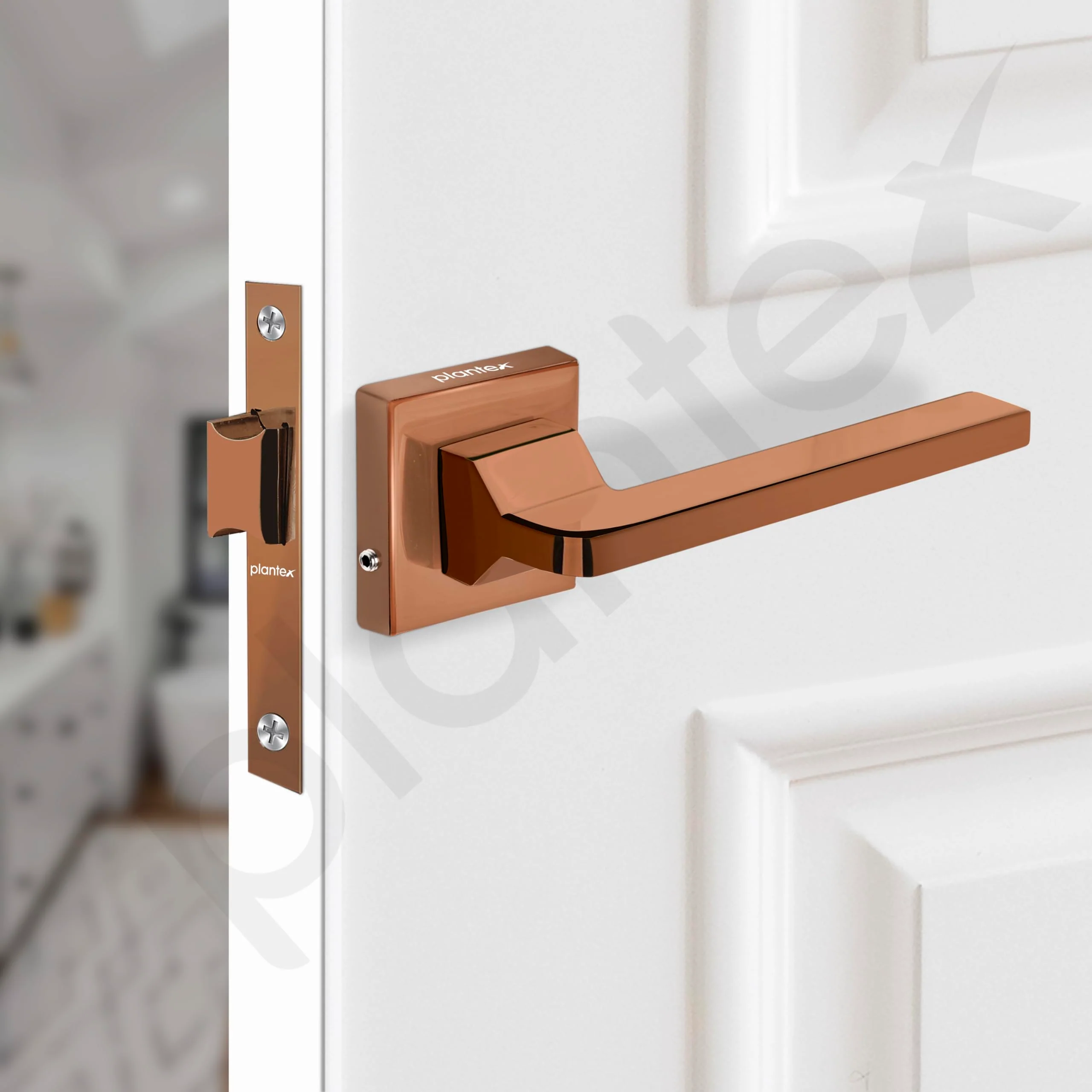 Plantex Heavy Duty Door Lock – Bathroom Door Lock/Mortise Keyless Handle Set for Home/Bathroom/Store Room/Balcony/Office with Baby Latch (605 - PVD Rose Gold) - Image 4