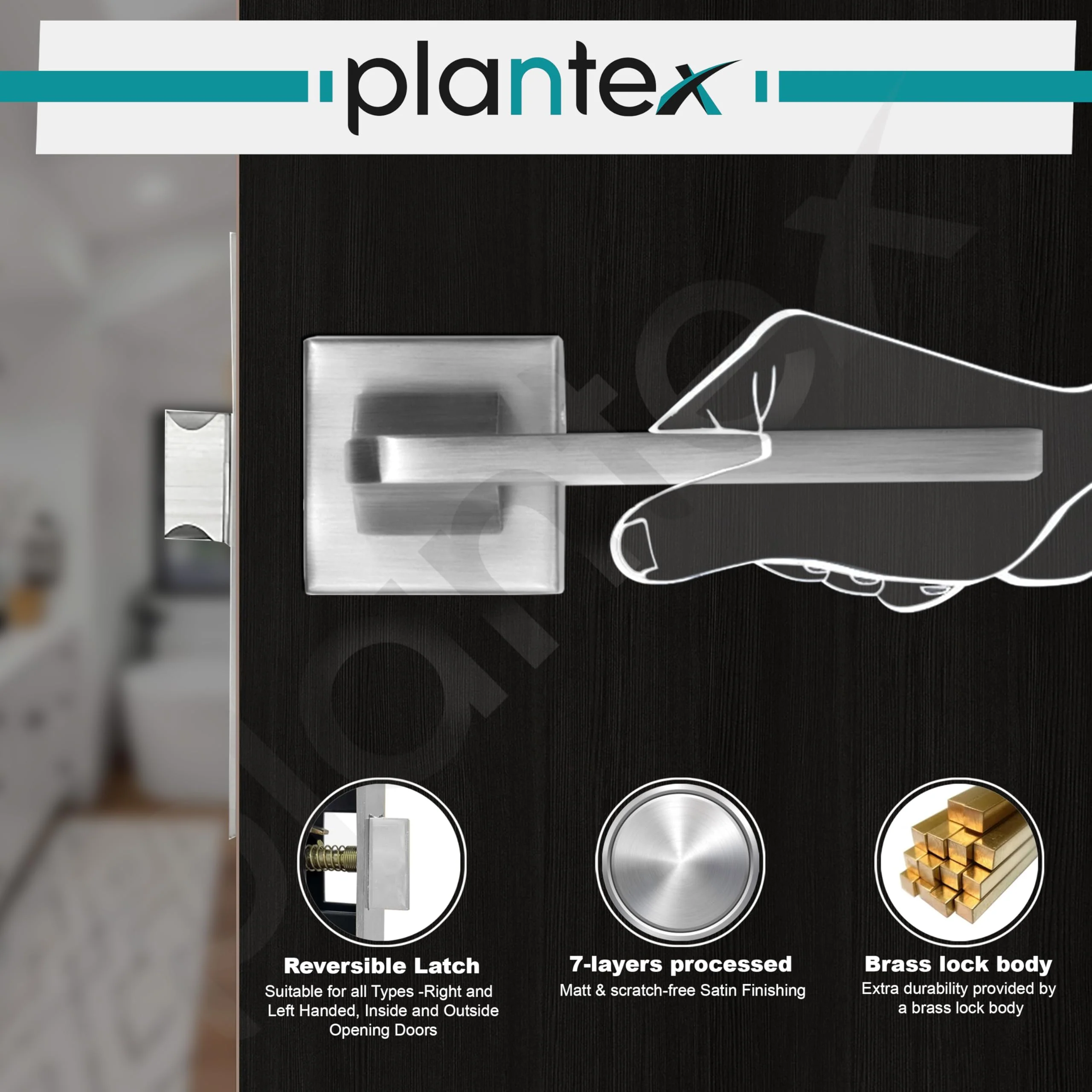 Plantex Heavy Duty Door Lock – Bathroom Door Lock/Mortise Keyless Handle Set for Home/Bathroom/Store Room/Balcony/Office with Baby Latch (605 - Satin) - Image 4