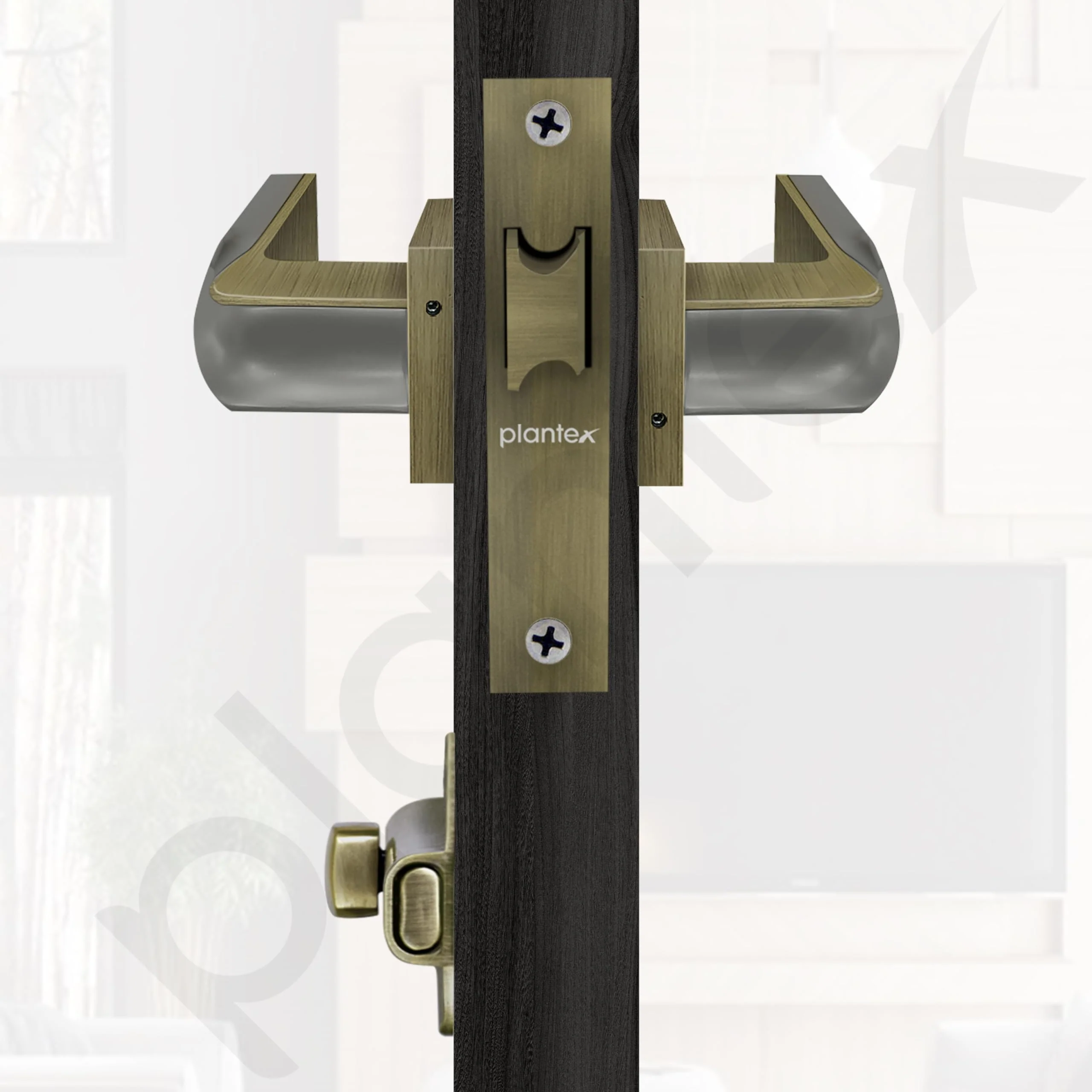 Plantex Heavy Duty Door Lock Bathroom Door Lock/Mortise Keyless Handle Set for Home/Bathroom/Store Room/Balcony/Office with Baby Latch (7086 โ Brass Antique/Satin Black) - Image 5