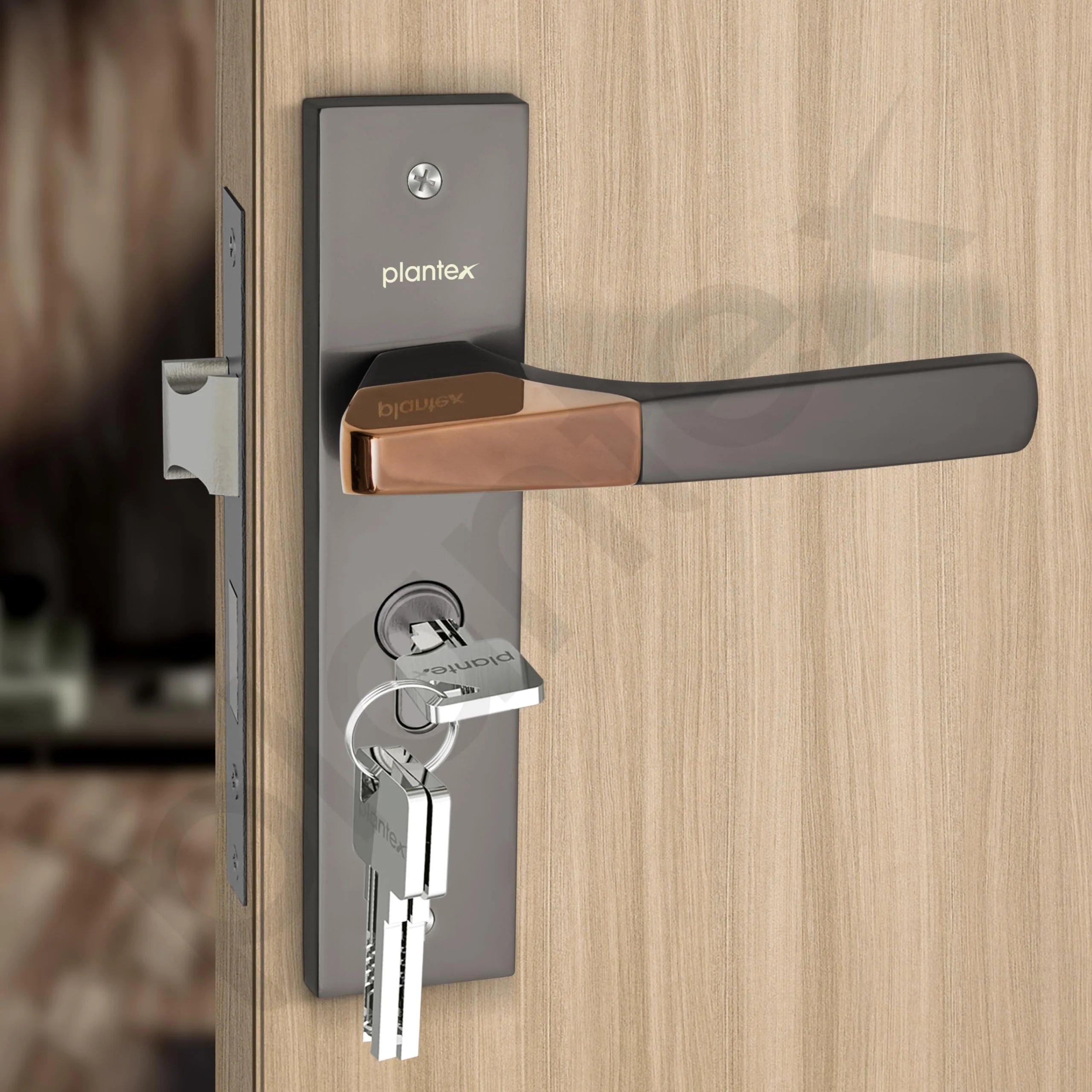 Plantex Heavy-Duty Door Lock Set - Main Door Handle Set/ 6-Lever Lock Mechanism with 3 Years of Warranty by Plantex/Mortise, Brass Lock Body & Cylinder (8114 - Satin Black & PVD Choco) - Image 7